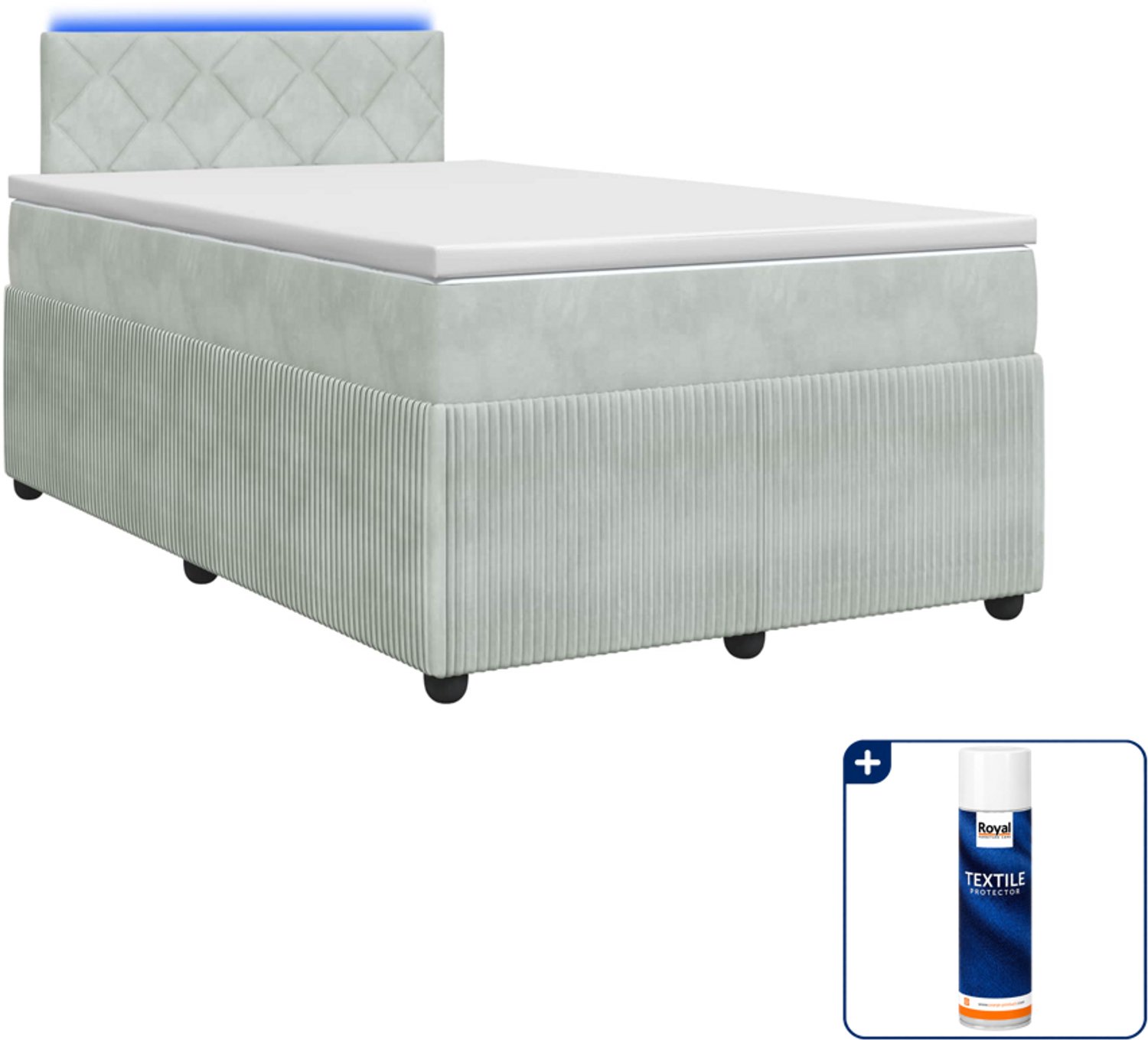vidaXL boxspringbed 120 x 190 cm - fluweel - lichtgrijs - Inclusief textielbeschermer 500 ml