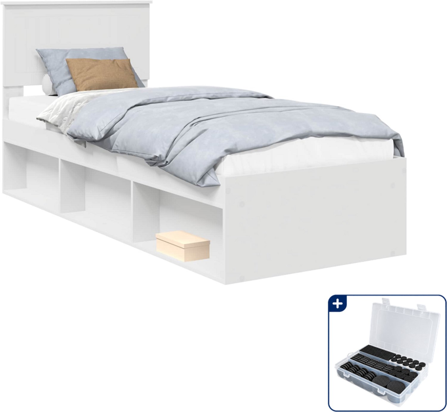 vidaXL Bedframe 75 x 190 cm - massief grenenhout - wit - Inclusief antikrasvilt 177-delig Bruin