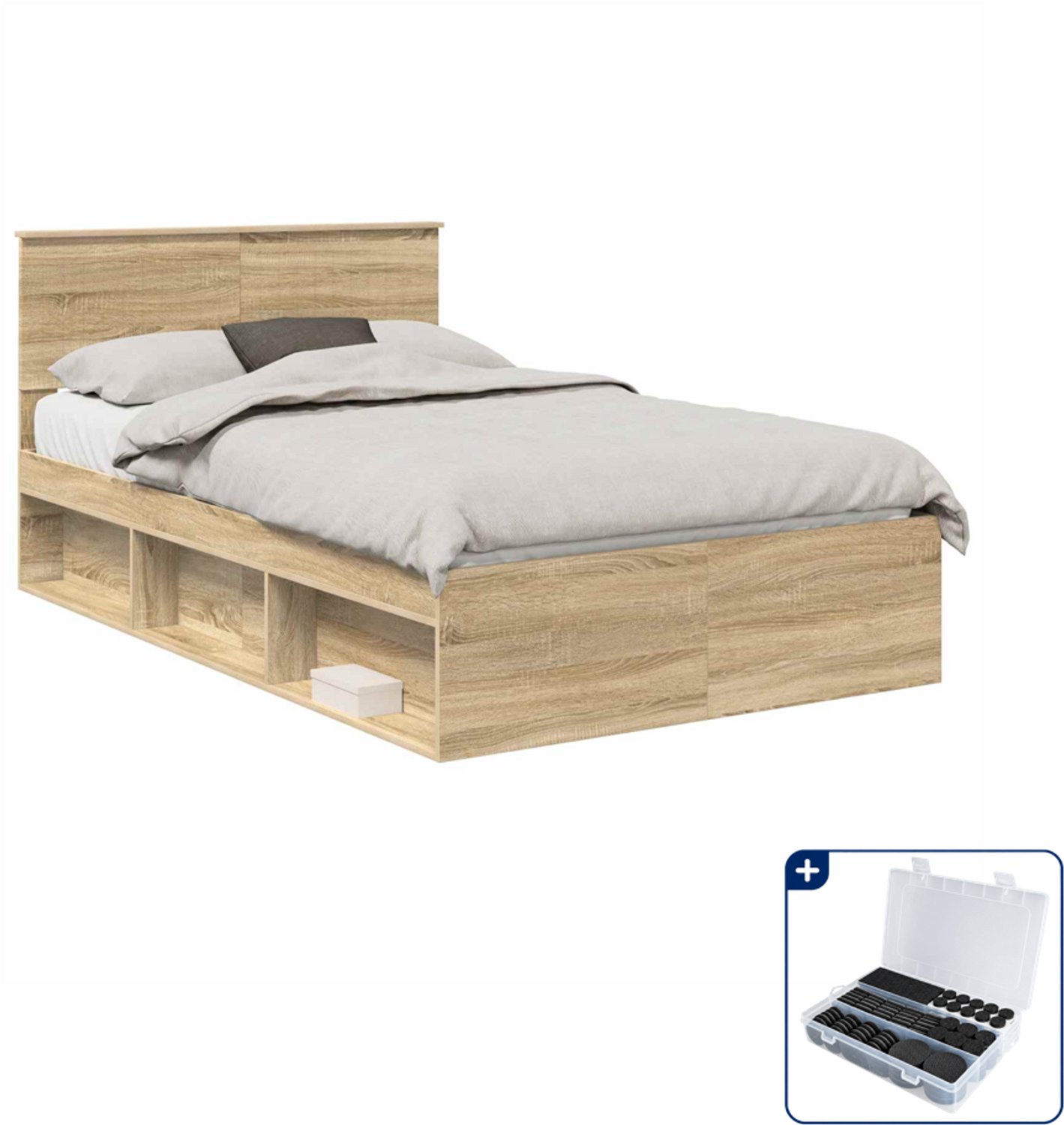 vidaXL bedframe - 120 x 190 cm - bewerkt hout - sonoma eiken - Inclusief antikrasvilt 177-delig Bruin