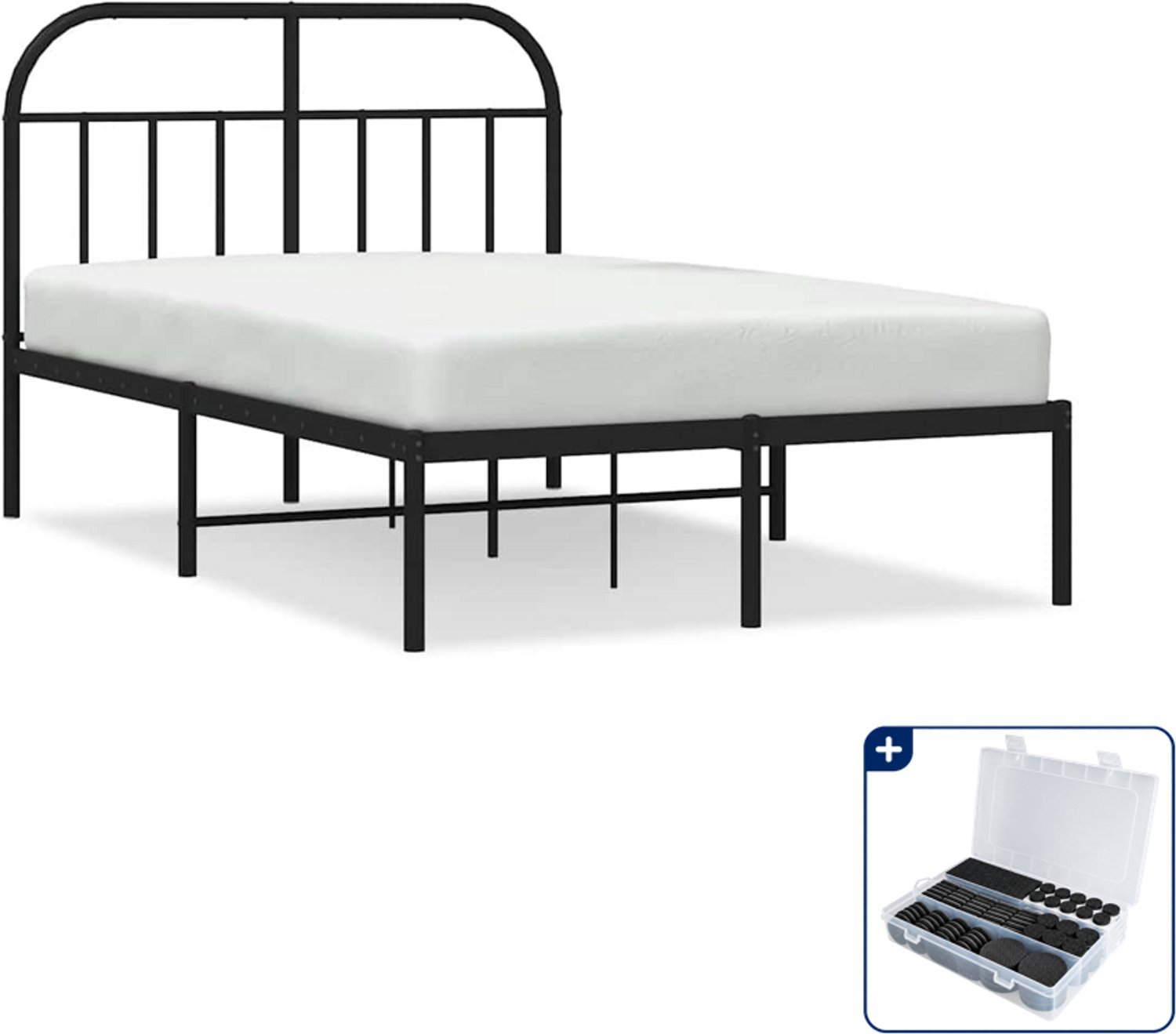 vidaXL bedframe met hoofdbord - 120 x 190 cm - staal - zwart - Inclusief antikrasvilt 177-delig