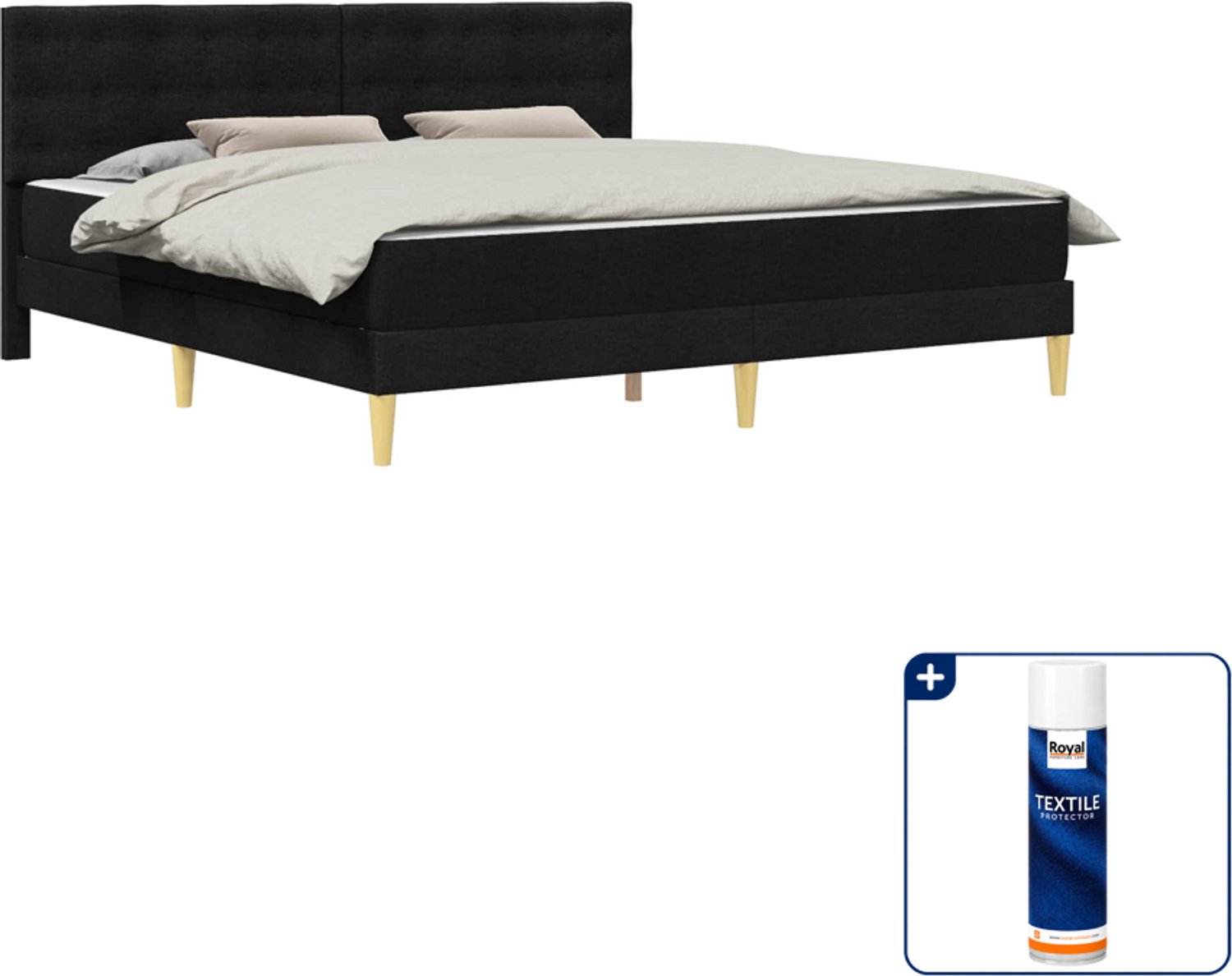 vidaXL bedframe met matras - 200 x 200 cm - stof - zwart - Inclusief textielbeschermer 500 ml
