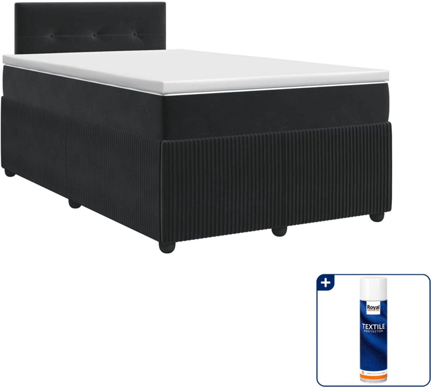 vidaXL boxspringbed met matras - 120 x 190 cm - fluweel - zwart - Inclusief textielbeschermer 500 ml