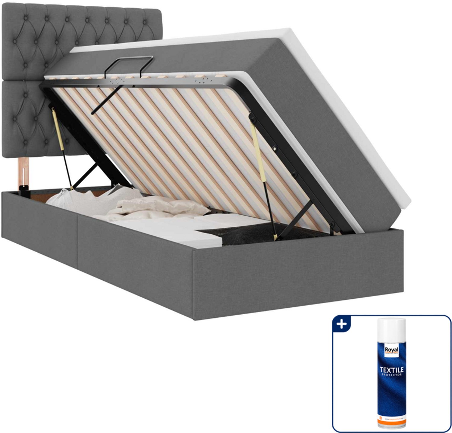 vidaXL opbergbed met matras - 100 x 200 cm - kunstleer - donkergrijs - Inclusief textielbeschermer 500 ml Blauw