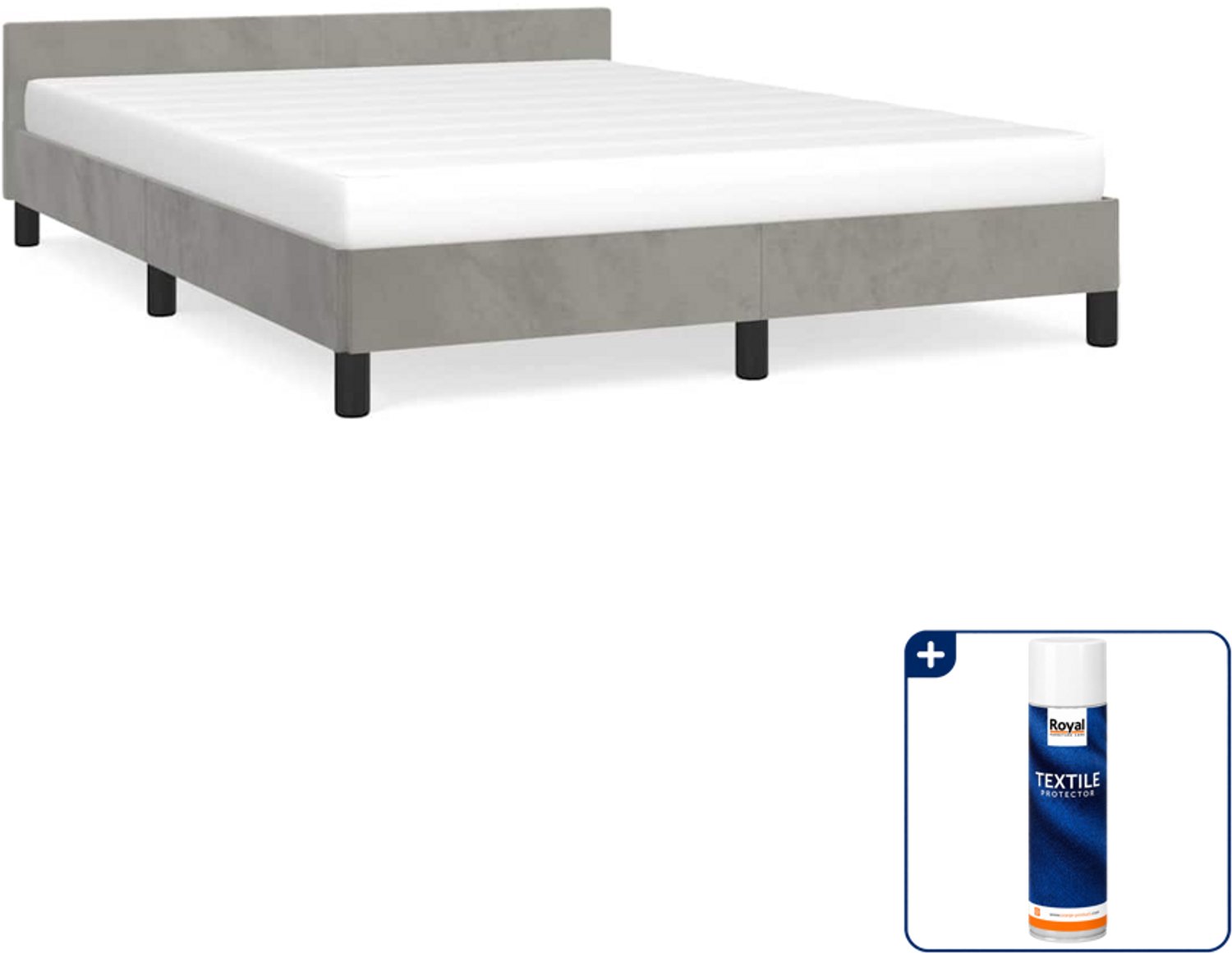 vidaXL bedframe - 140 x 190 cm - fluweel - lichtgrijs - Inclusief textielbeschermer 500 ml
