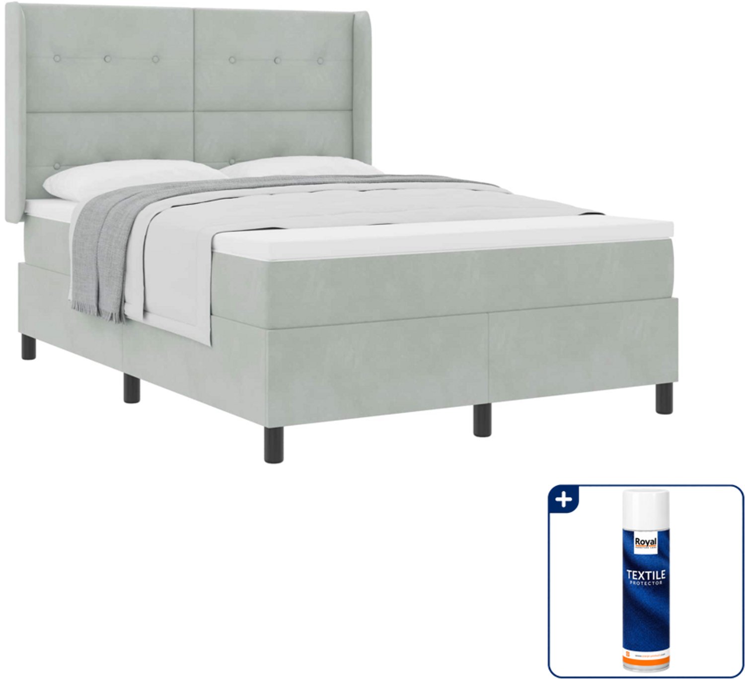 vidaXL boxspringbed - Queensize - 160 x 200 cm - lichtgrijs - Inclusief textielbeschermer 500 ml