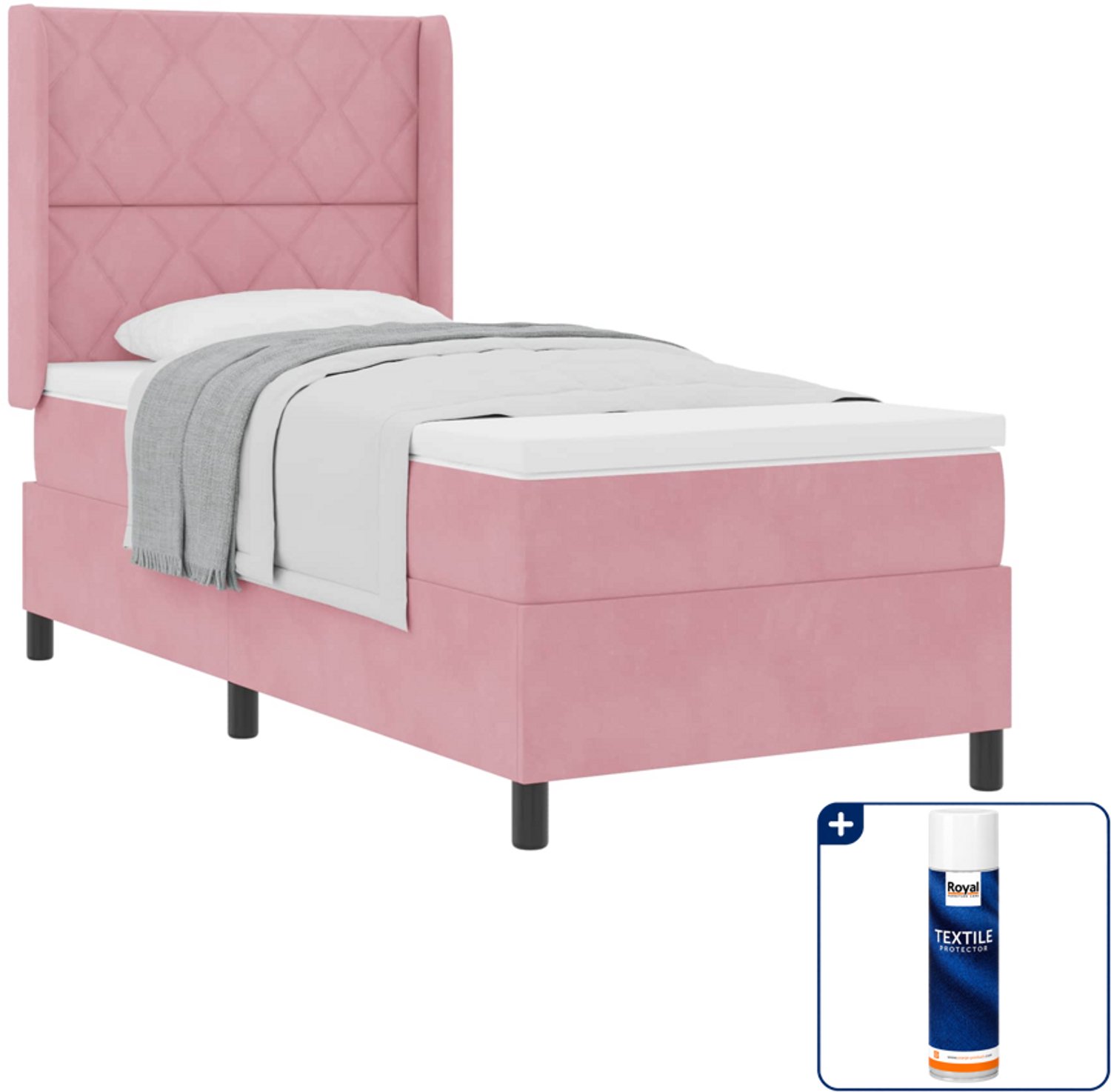 vidaXL boxspringbed - 90 x 200 cm - fluweel - roze - Inclusief textielbeschermer 500 ml