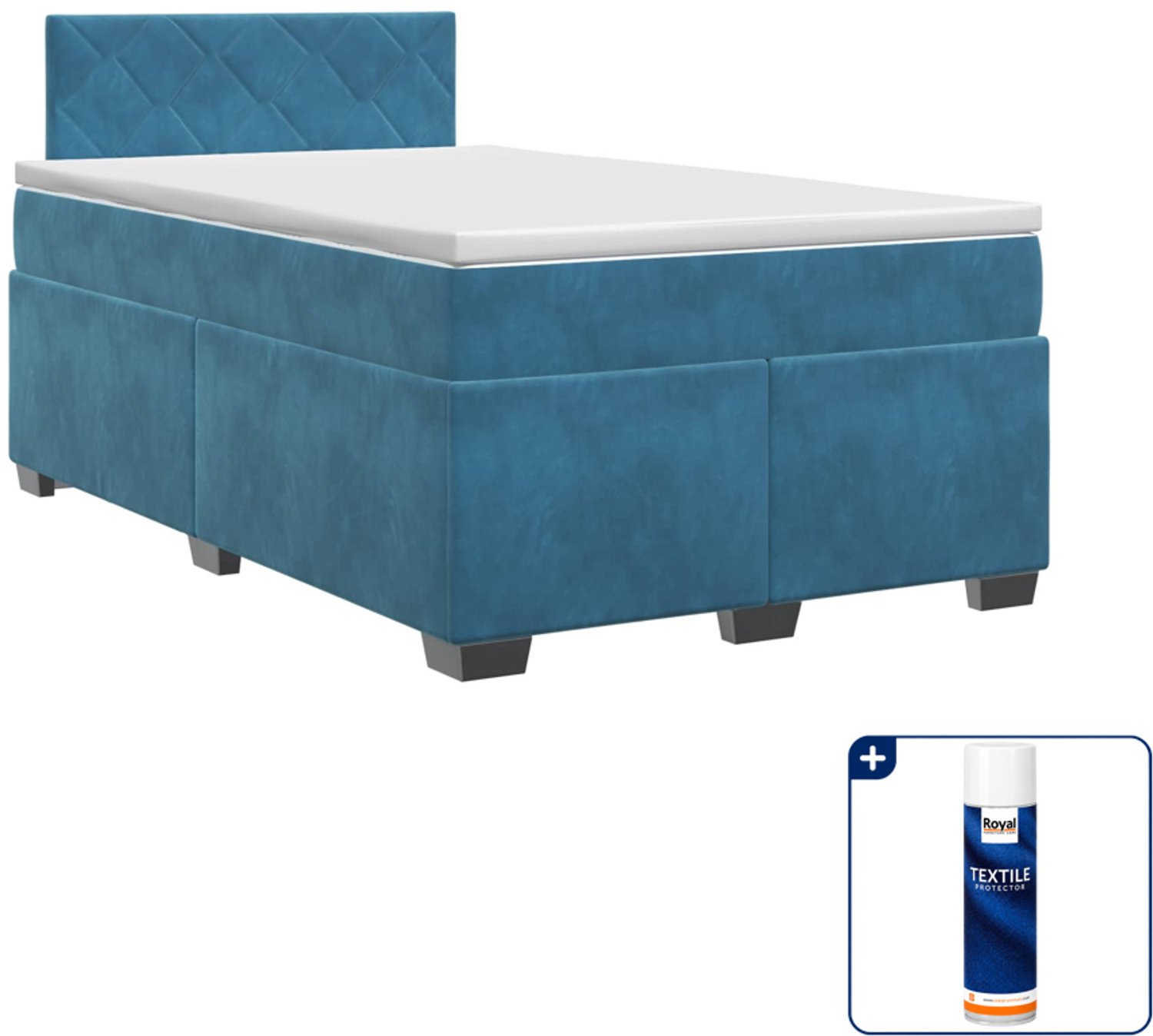 vidaXL boxspringbed met matras - 120 x 190 cm - blauw - Inclusief textielbeschermer 500 ml