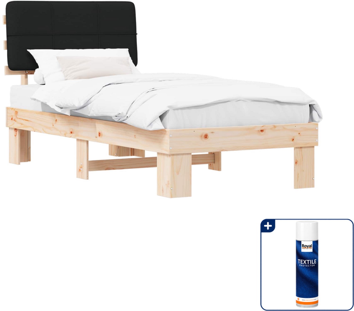 vidaXL bedframe - 80 x 200 cm - massief grenenhout - zwart - Inclusief textielbeschermer 500 ml