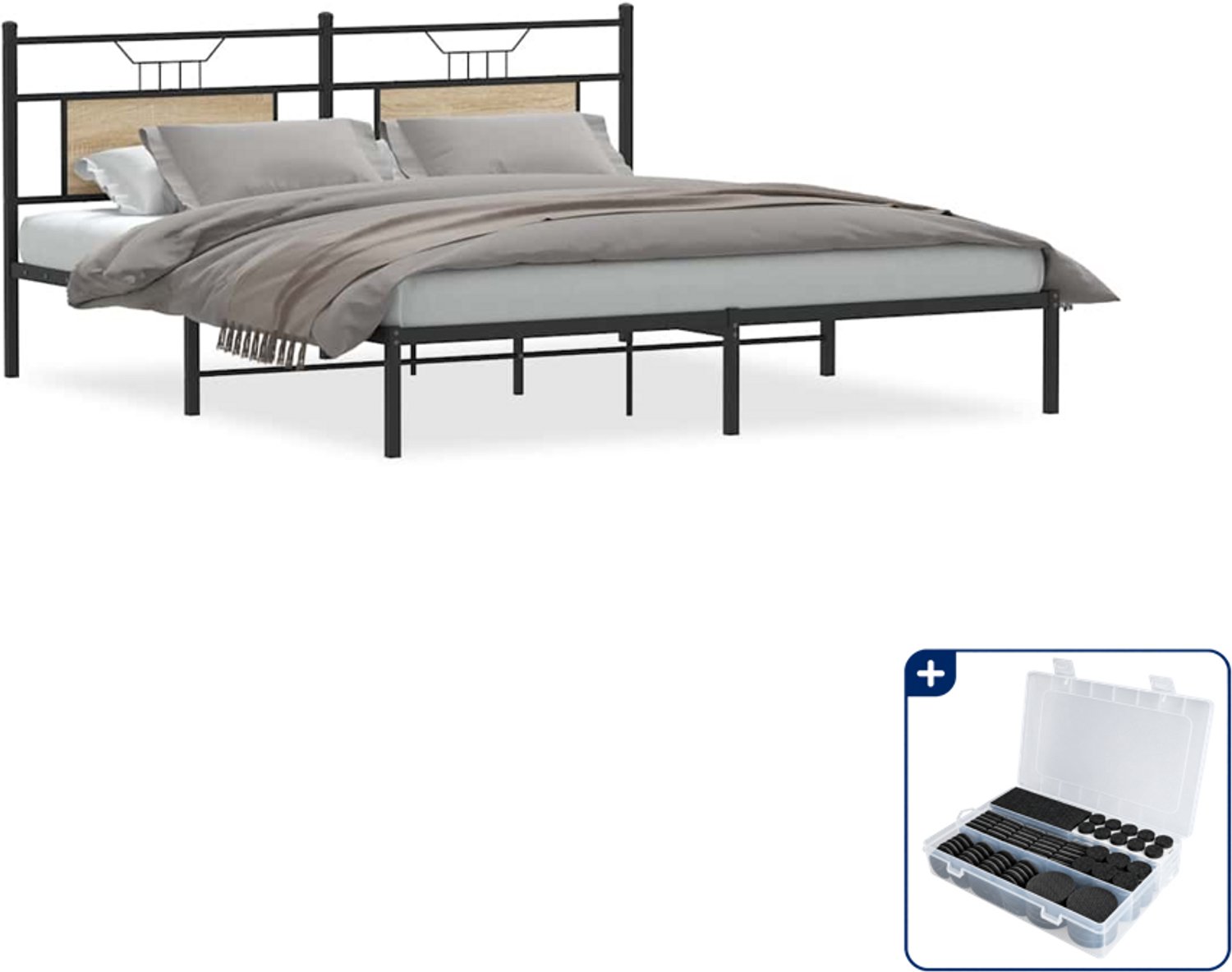 vidaXL bedframe - Queensize 160 x 200 cm - sonoma eiken - Inclusief antikrasvilt 177-delig Bruin