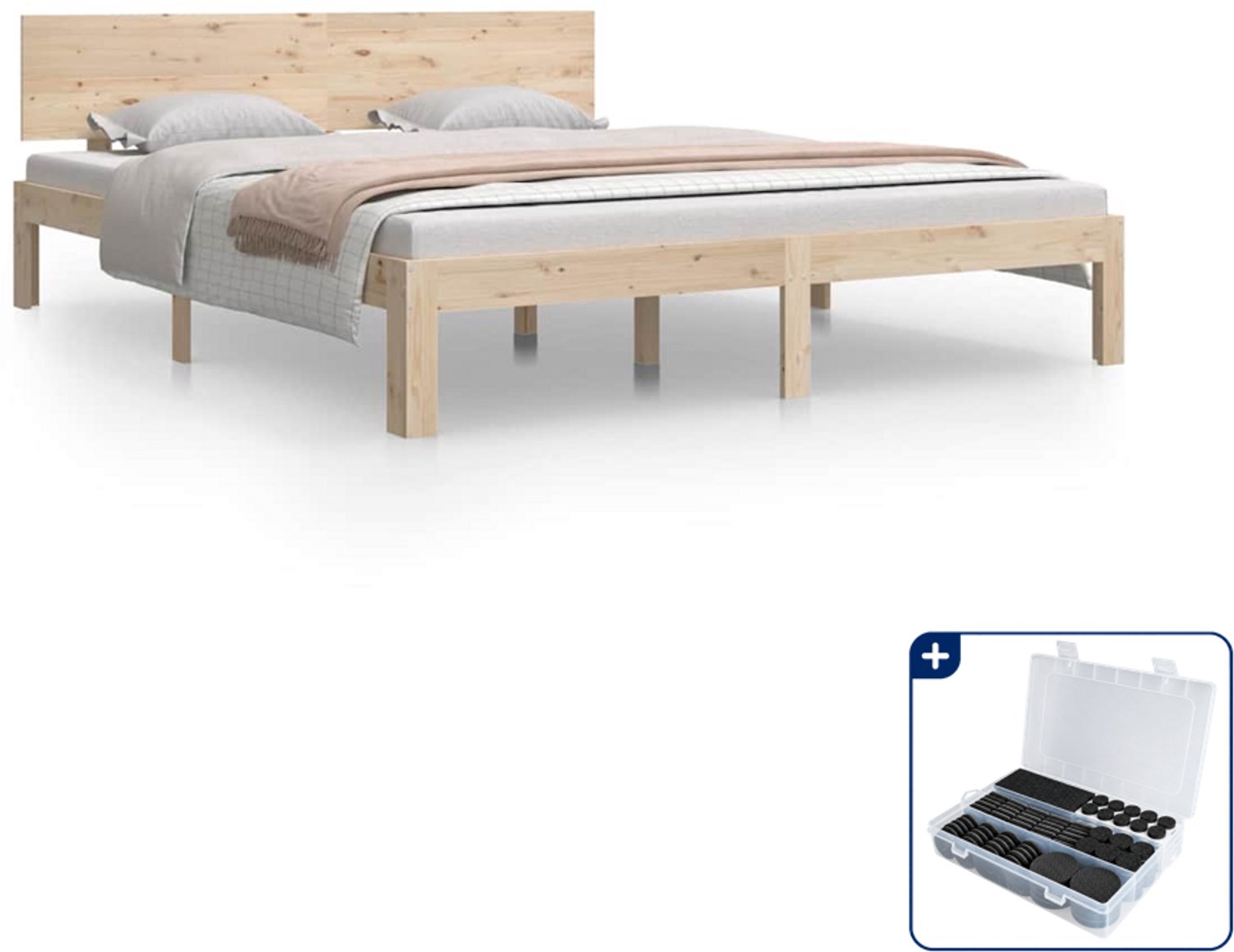 vidaXL bedframe Queensize - 160 x 200 cm - massief grenenhout - Inclusief antikrasvilt 177-delig Bruin
