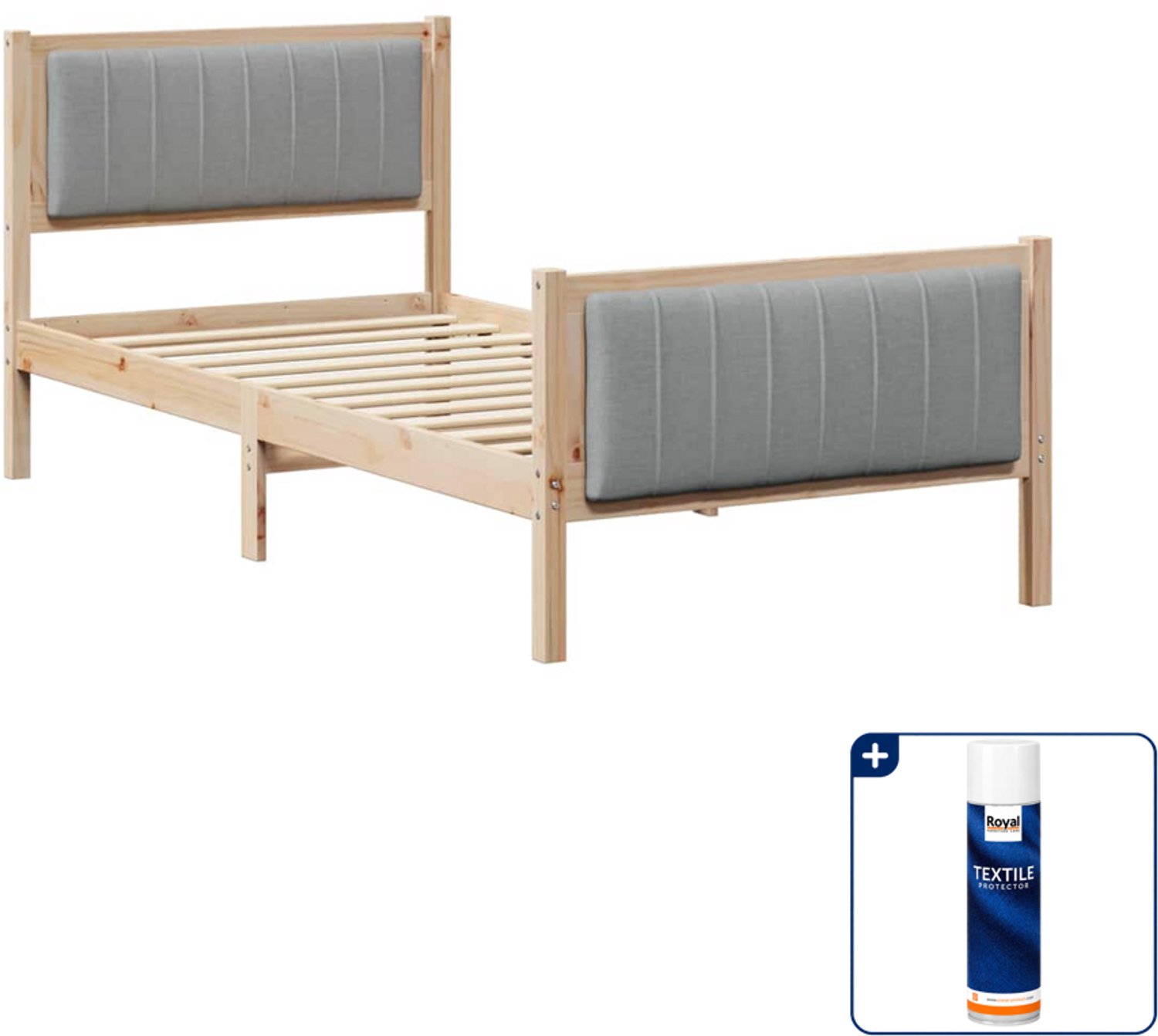 vidaXL bedframe - 90 x 200 cm - massief grenenhout - bruin en lichtgrijs - Inclusief textielbeschermer 500 ml