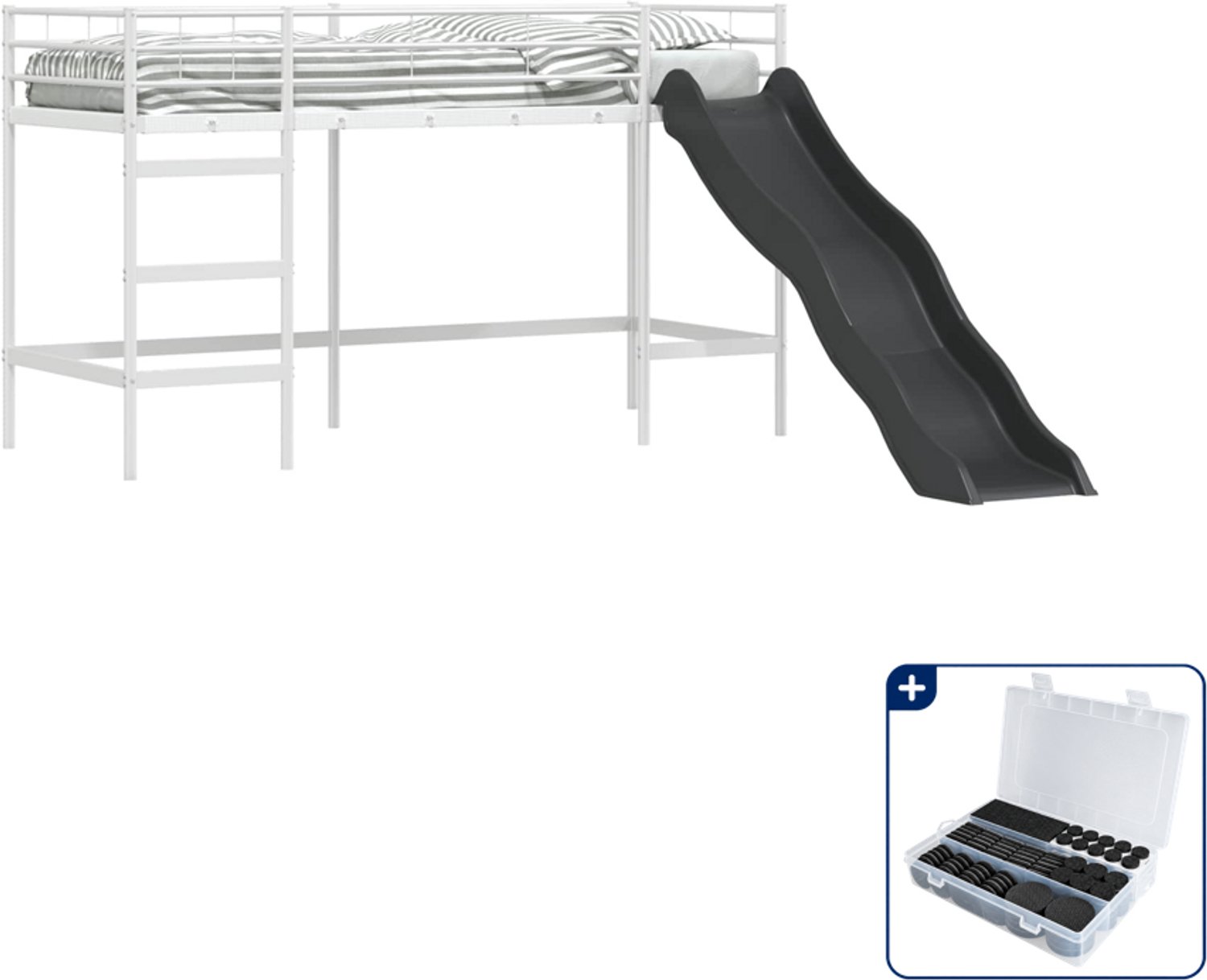 vidaXL kinderhoogslaper met glijbaan - 100 x 190 cm - staal - wit - Inclusief antikrasvilt 177-delig