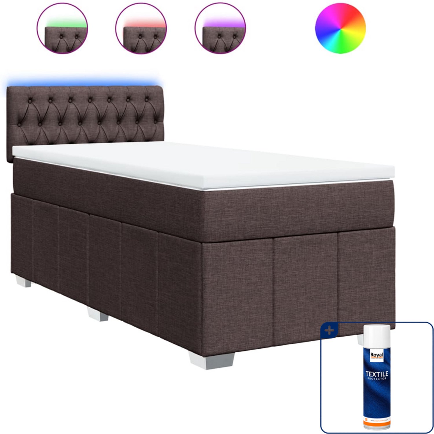 vidaXL boxspring met matras - 100 x 200 cm - donkerbruin - Inclusief textielbeschermer 500 ml