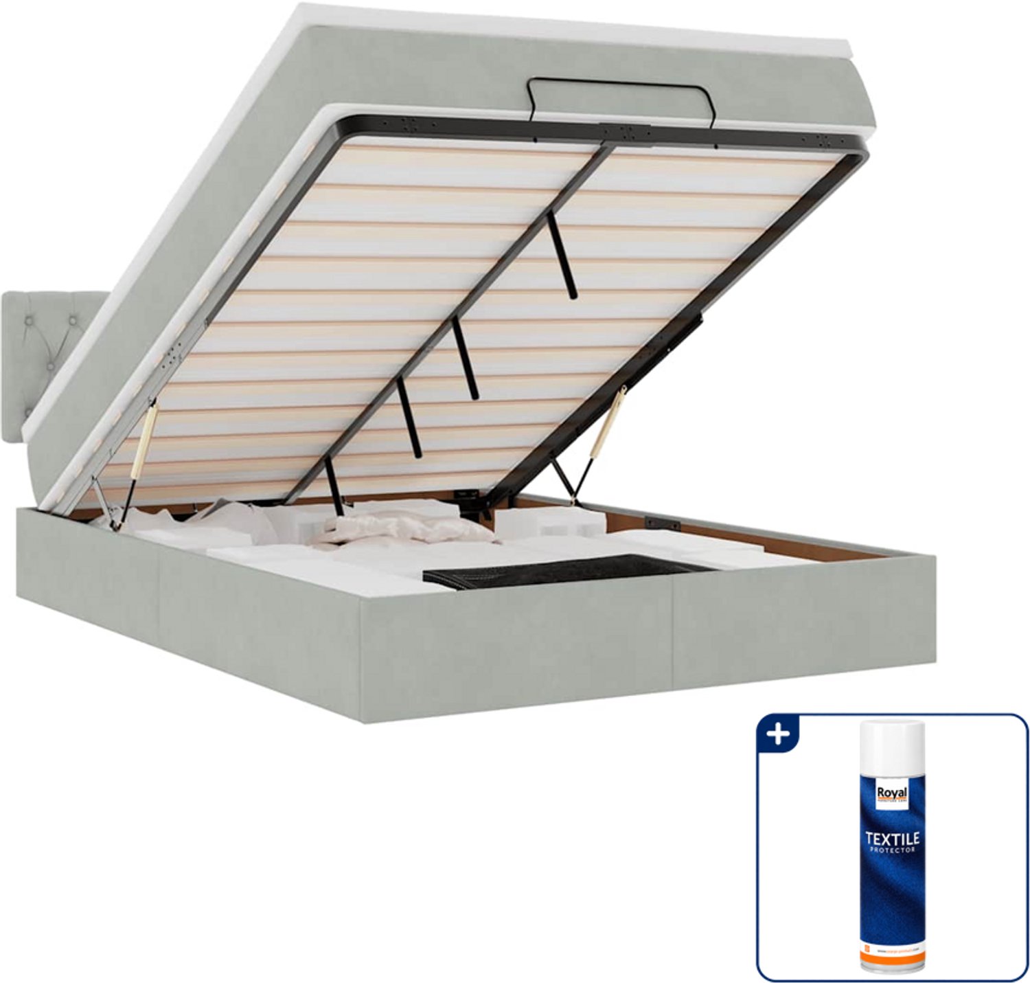 vidaXL ottoman bed - Small double - 140 x 200 cm - lichtgrijs - Inclusief textielbeschermer 500 ml Bruin