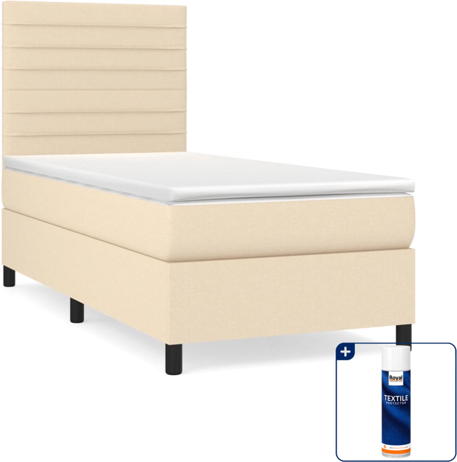 vidaXL boxspring met matras 100 x 200 cm - stof - crèmekleurig - Inclusief textielbeschermer 500 ml