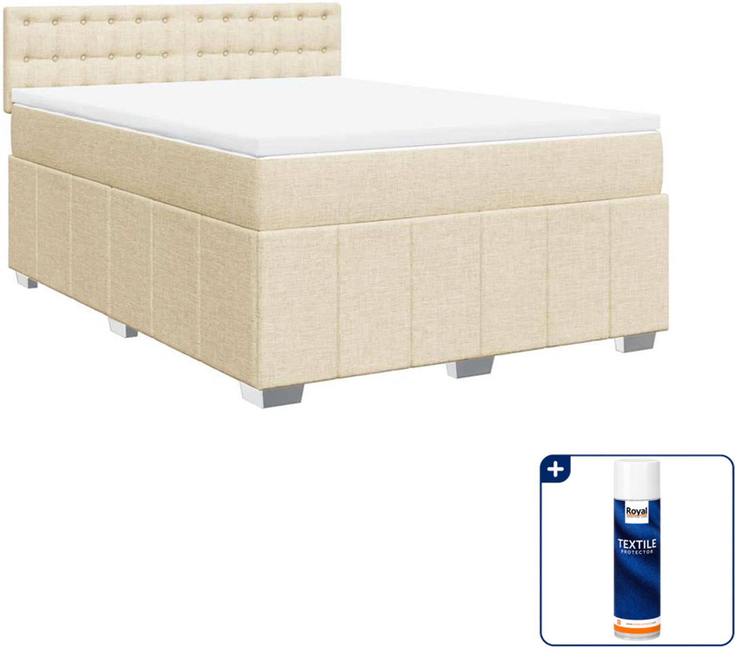 vidaXL boxspring met matras 140 x 190 cm - crèmekleurig - Inclusief textielbeschermer 500 ml