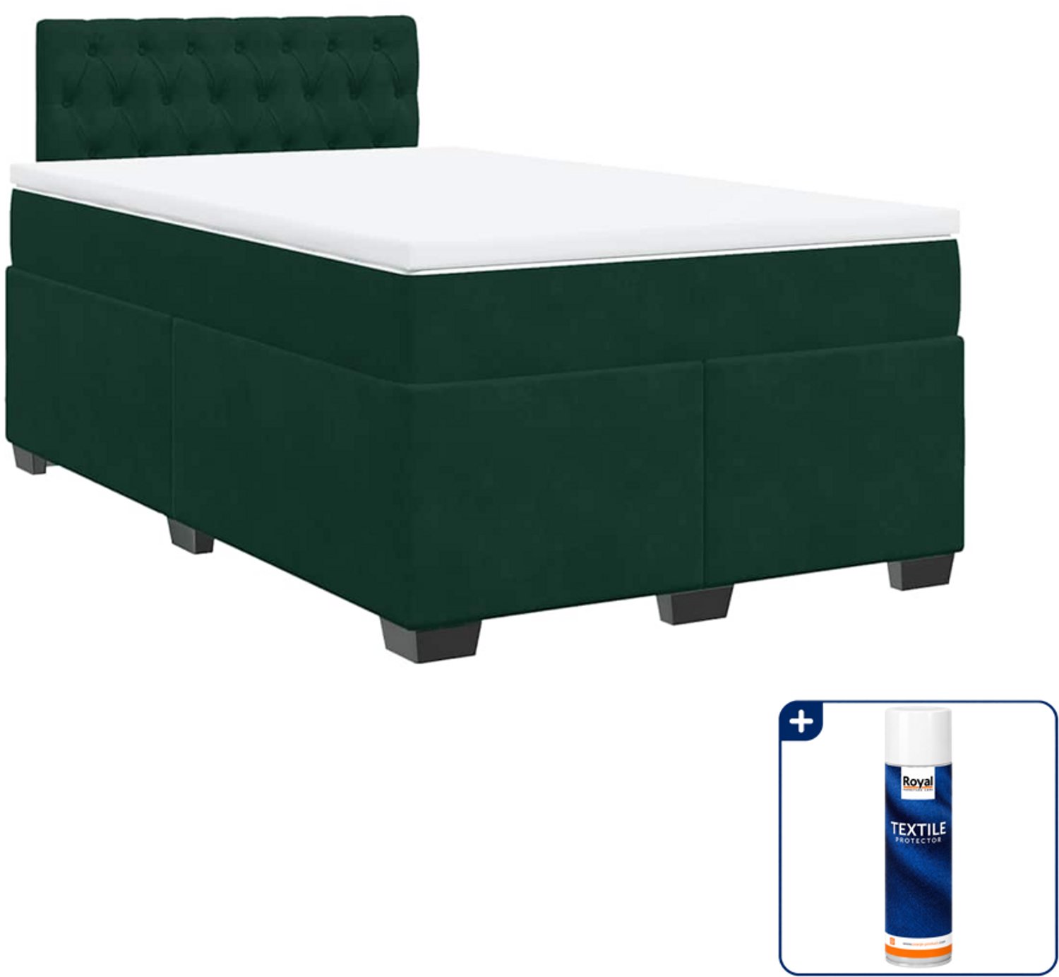 vidaXL boxspring met matras 120 x 190 cm - fluweel - donkergroen - Inclusief textielbeschermer 500 ml