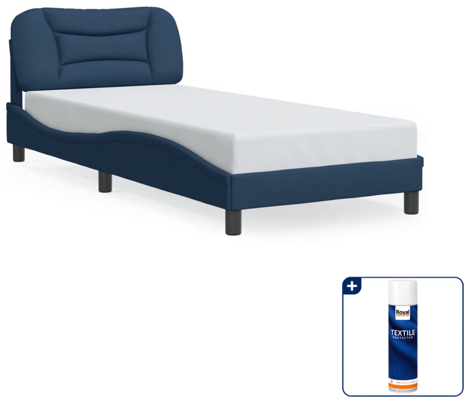 vidaXL Bedframe Hvar - 90 x 200 cm - stof - blauw - Inclusief textielbeschermer 500 ml Bruin