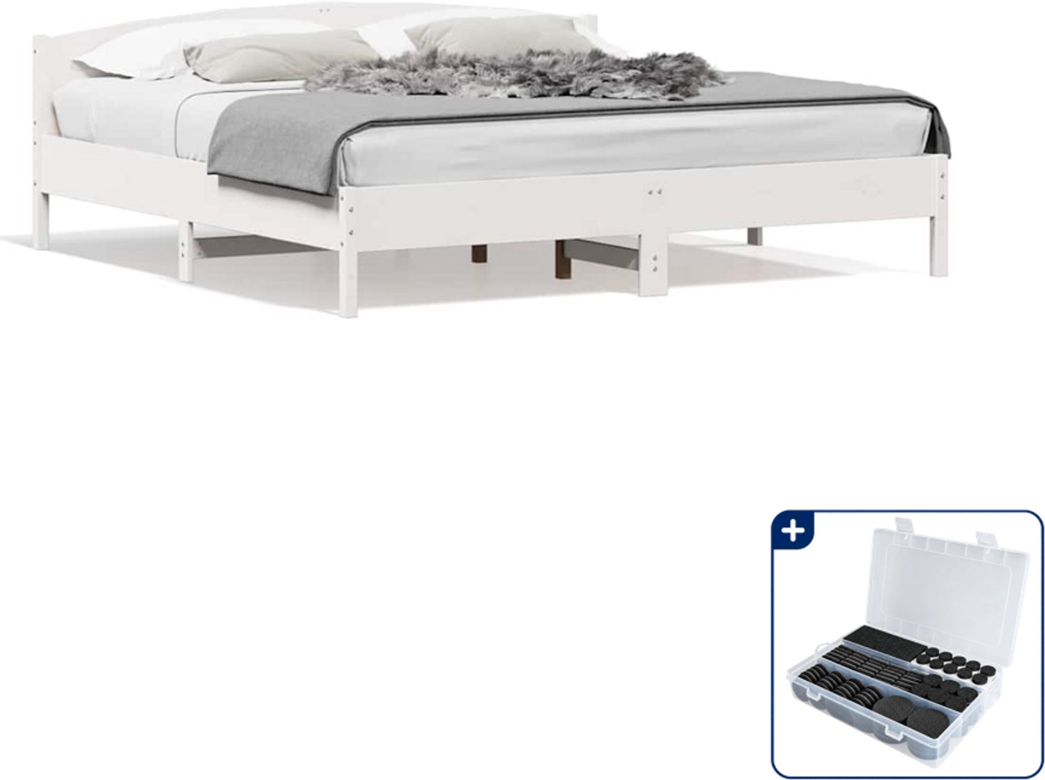vidaXL bedframe - 200 x 200 cm - massief grenenhout - wit - Inclusief antikrasvilt 177-delig