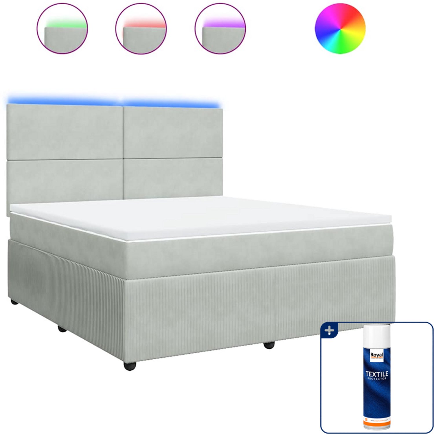 vidaXL boxspring Kingsize - 180 x 200 cm - fluweel - lichtgrijs - Inclusief textielbeschermer 500 ml Zwart