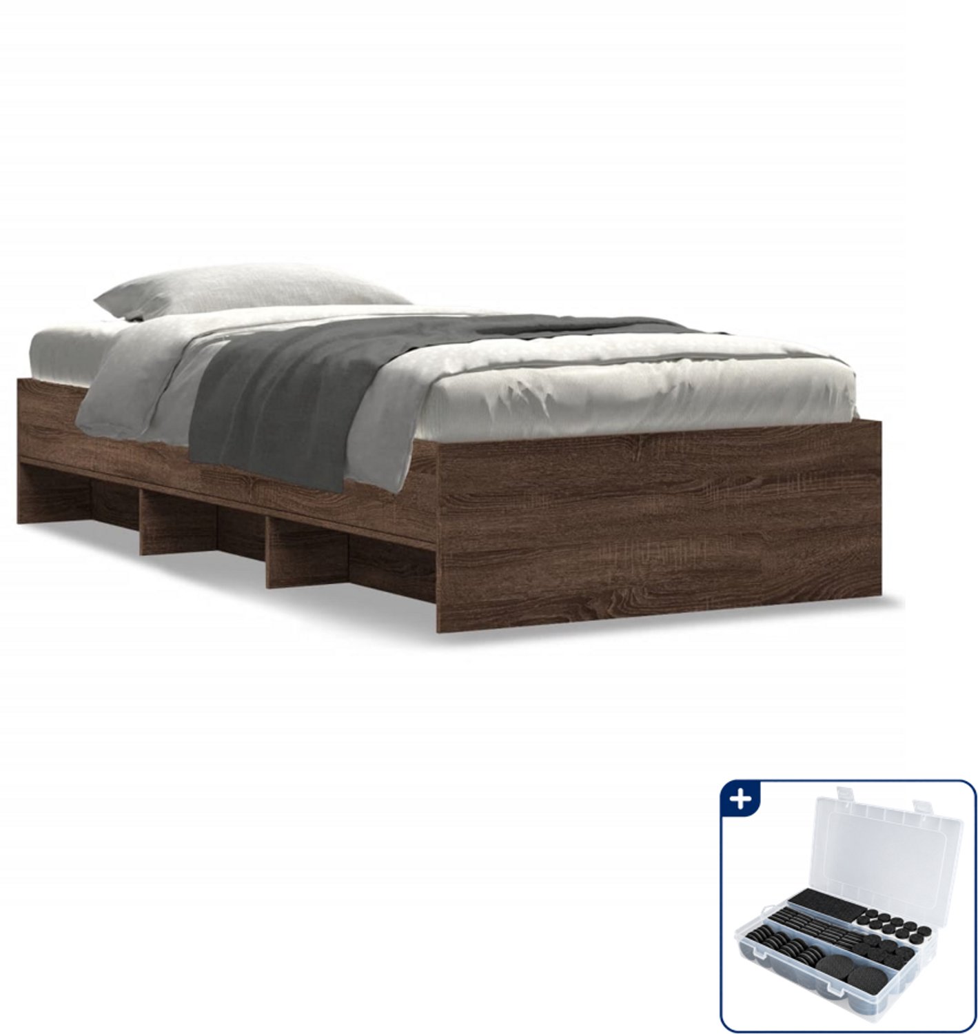 vidaXL bedframe - 90 x 190 cm - bewerkt hout - bruineiken - Inclusief antikrasvilt 177-delig Wit
