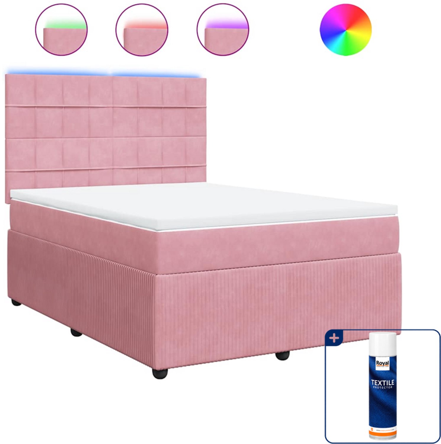 vidaXL boxspring met matras - Small double - 140 x 200 cm - roze - Inclusief textielbeschermer 500 ml Bruin