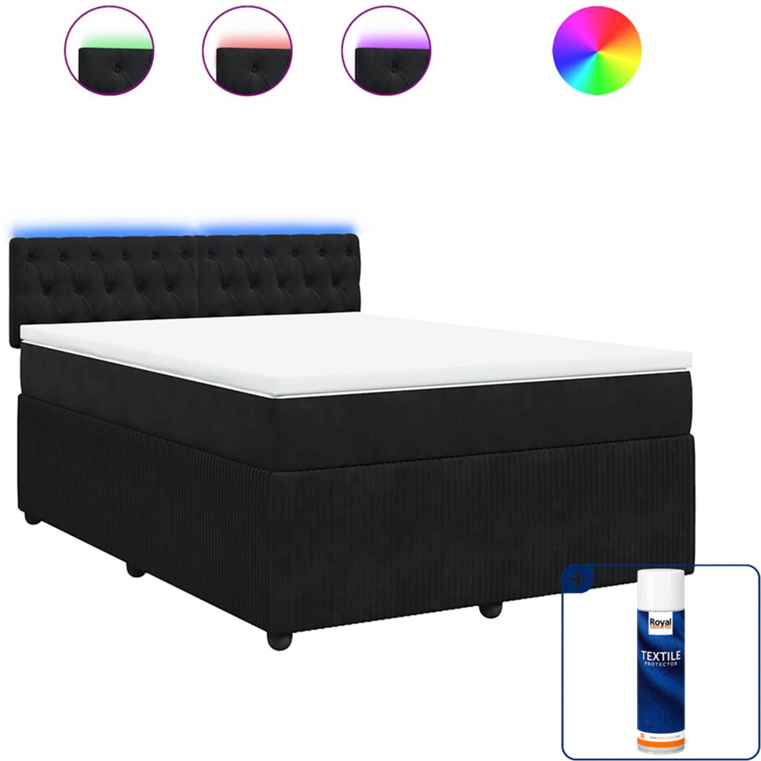 vidaXL boxspring Queensize - 160 x 200 cm - fluweel - zwart - Inclusief textielbeschermer 500 ml