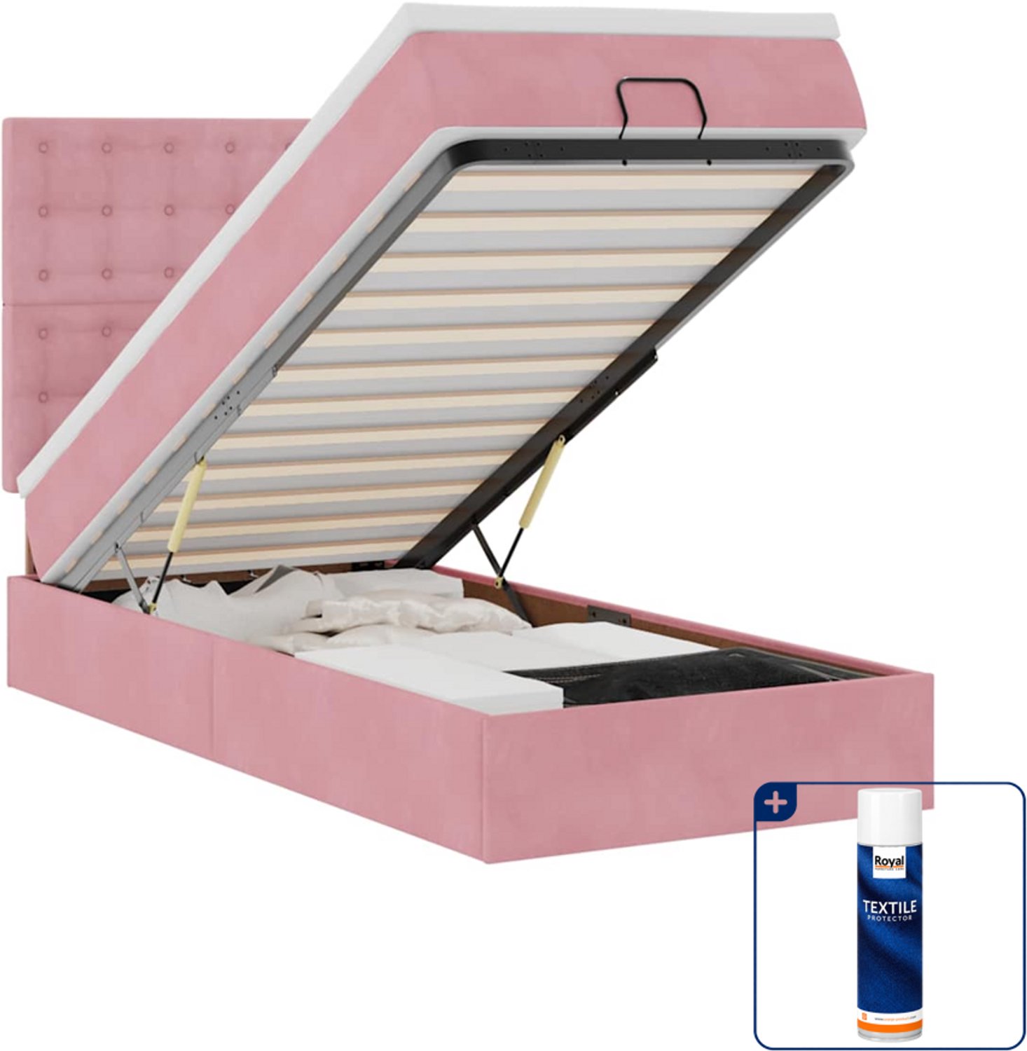 vidaXL ottoman bed - 90 x 190 cm - fluweel - roze - Inclusief textielbeschermer 500 ml Zwart