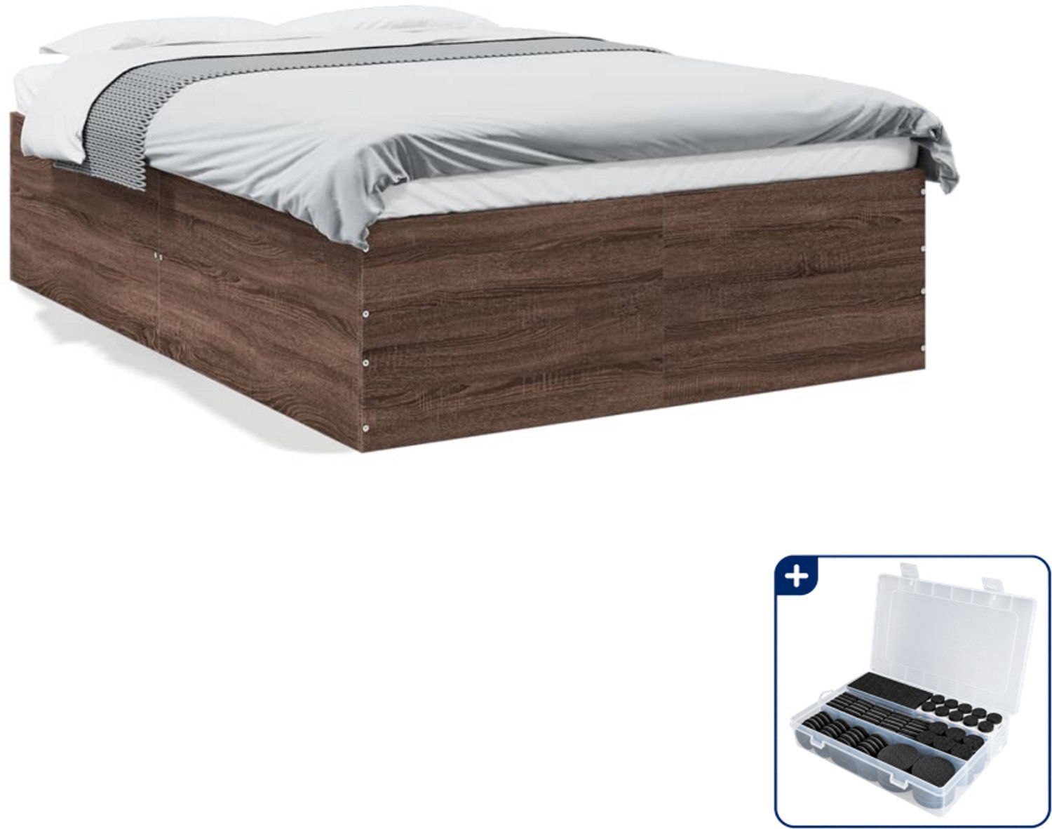 vidaXL bedframe - 120 x 190 cm - bewerkt hout - bruineiken - Inclusief antikrasvilt 177-delig