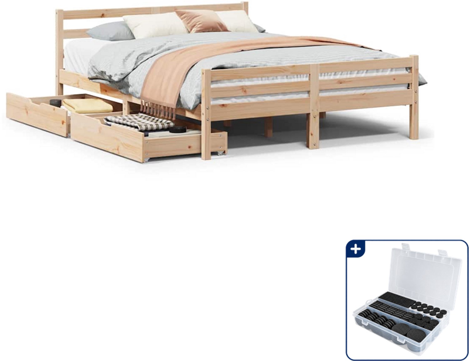 vidaXL bedframe - 135 x 190 cm - massief grenenhout - Inclusief antikrasvilt 177-delig Bruin