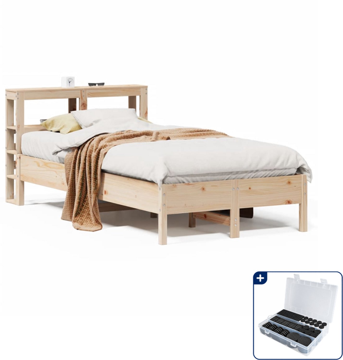 vidaXL bedframe 75 x 190 cm - massief grenenhout - Inclusief antikrasvilt 177-delig Bruin