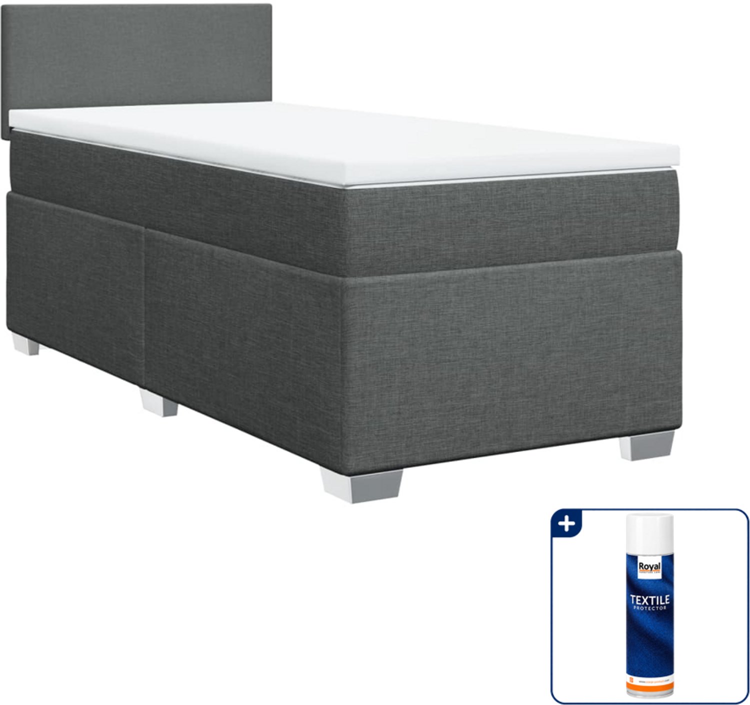 vidaXL Boxspring - 90 x 200 cm - stof - donkergrijs - Inclusief textielbeschermer 500 ml