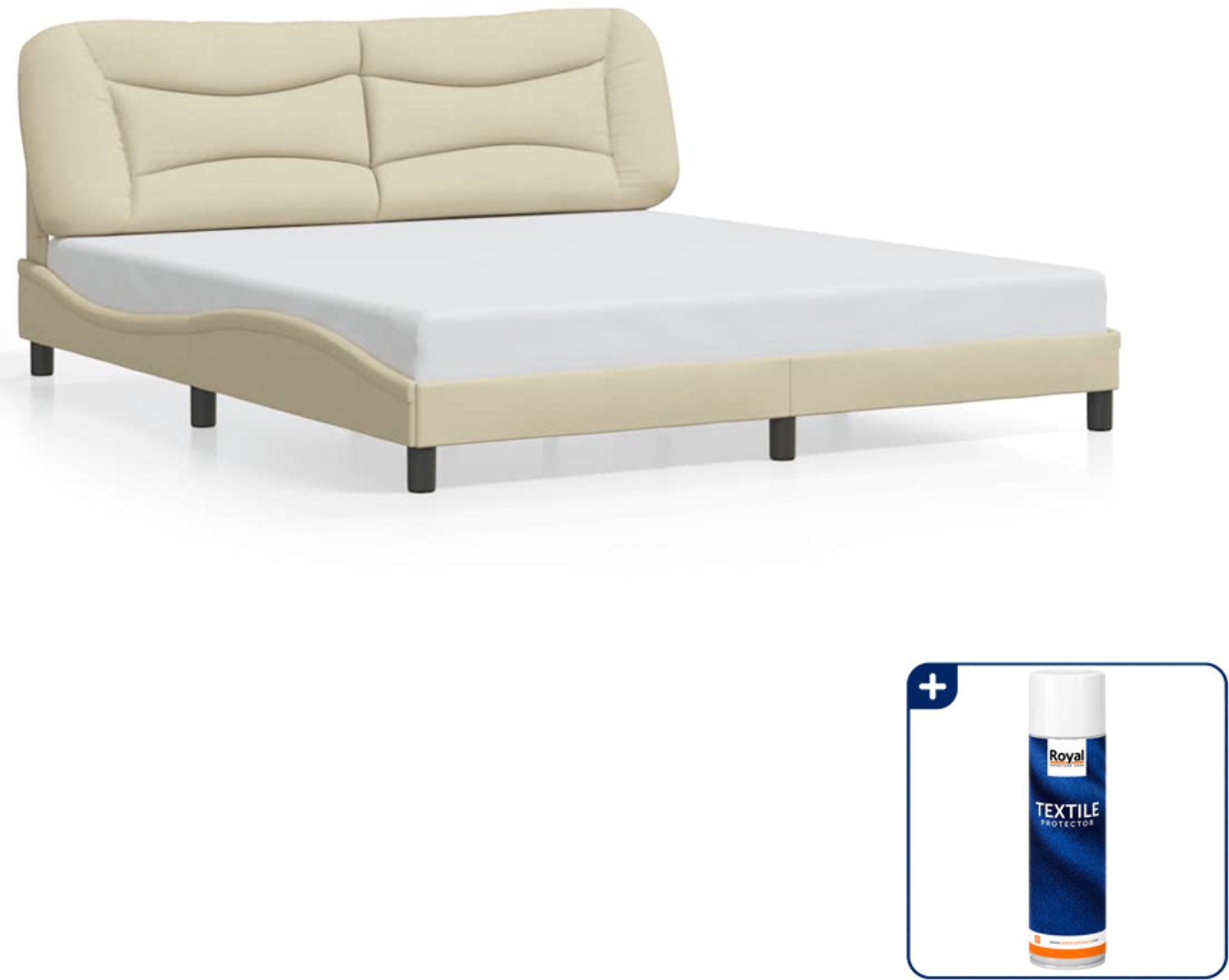 vidaXL bedframe Hvar Kingsize - 180 x 200 cm - crème - Inclusief textielbeschermer 500 ml Zwart