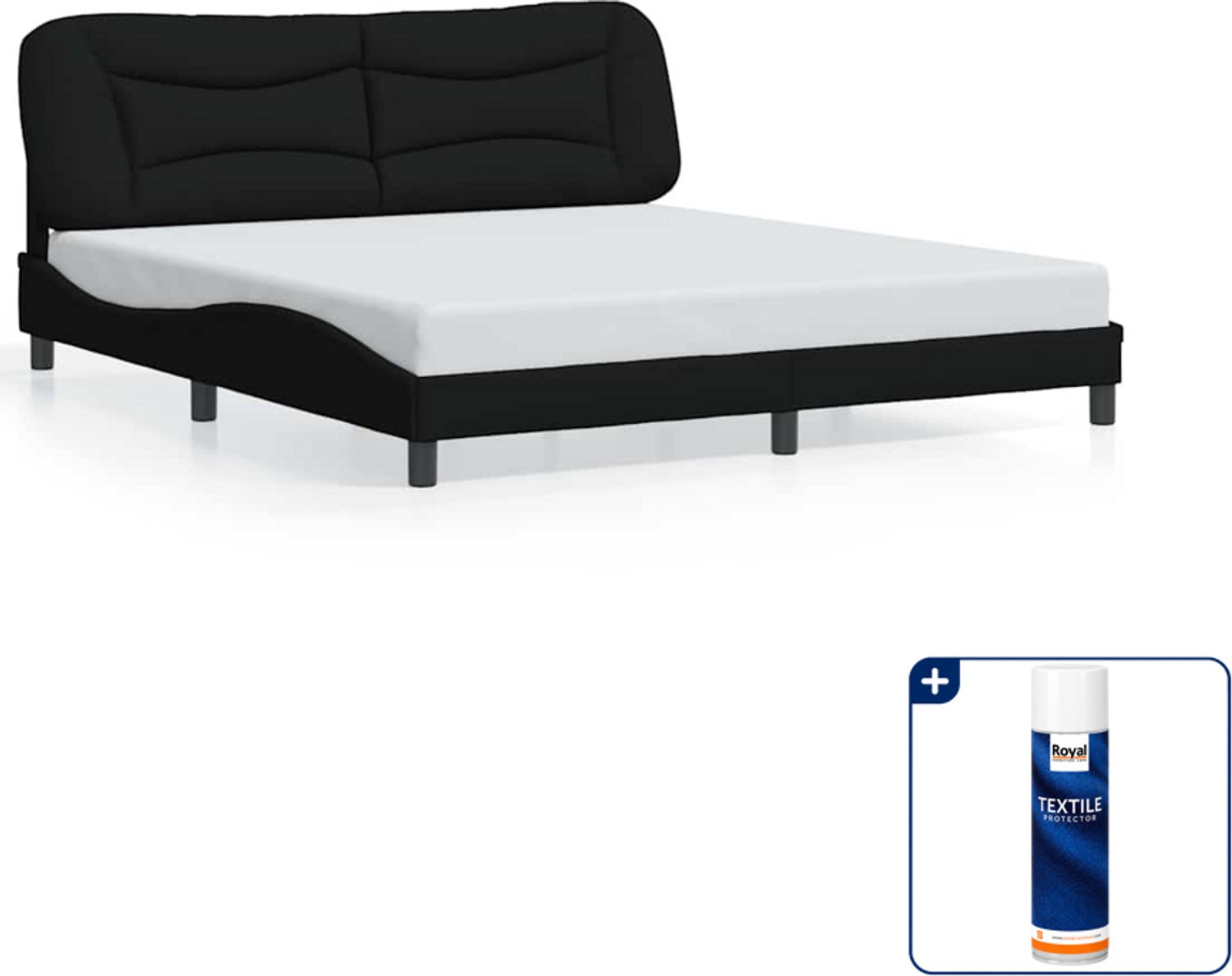 vidaXL bedframe Hvar Kingsize - 180 x 200 cm - zwart - Inclusief textielbeschermer 500 ml Wit