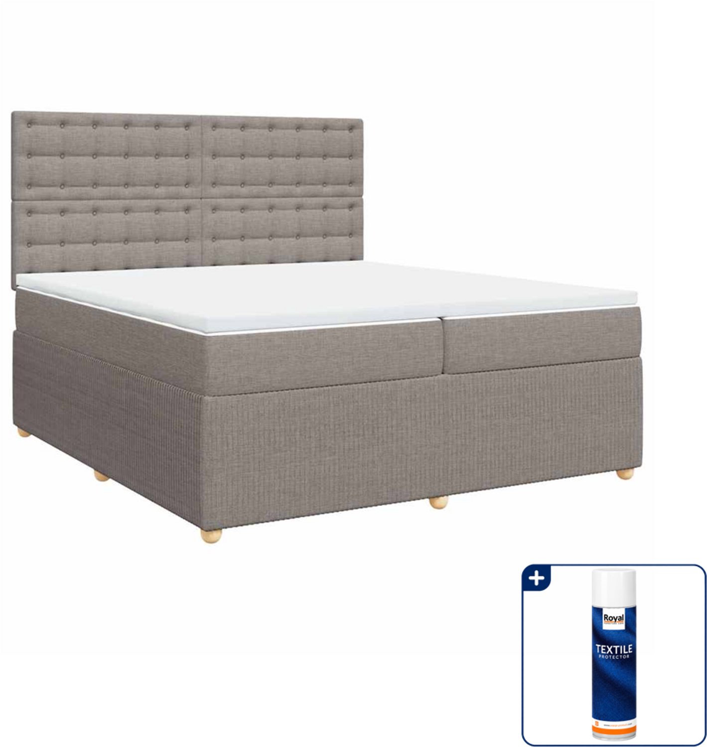 vidaXL boxspring met matras - 200 x 200 cm - taupe - Inclusief textielbeschermer 500 ml