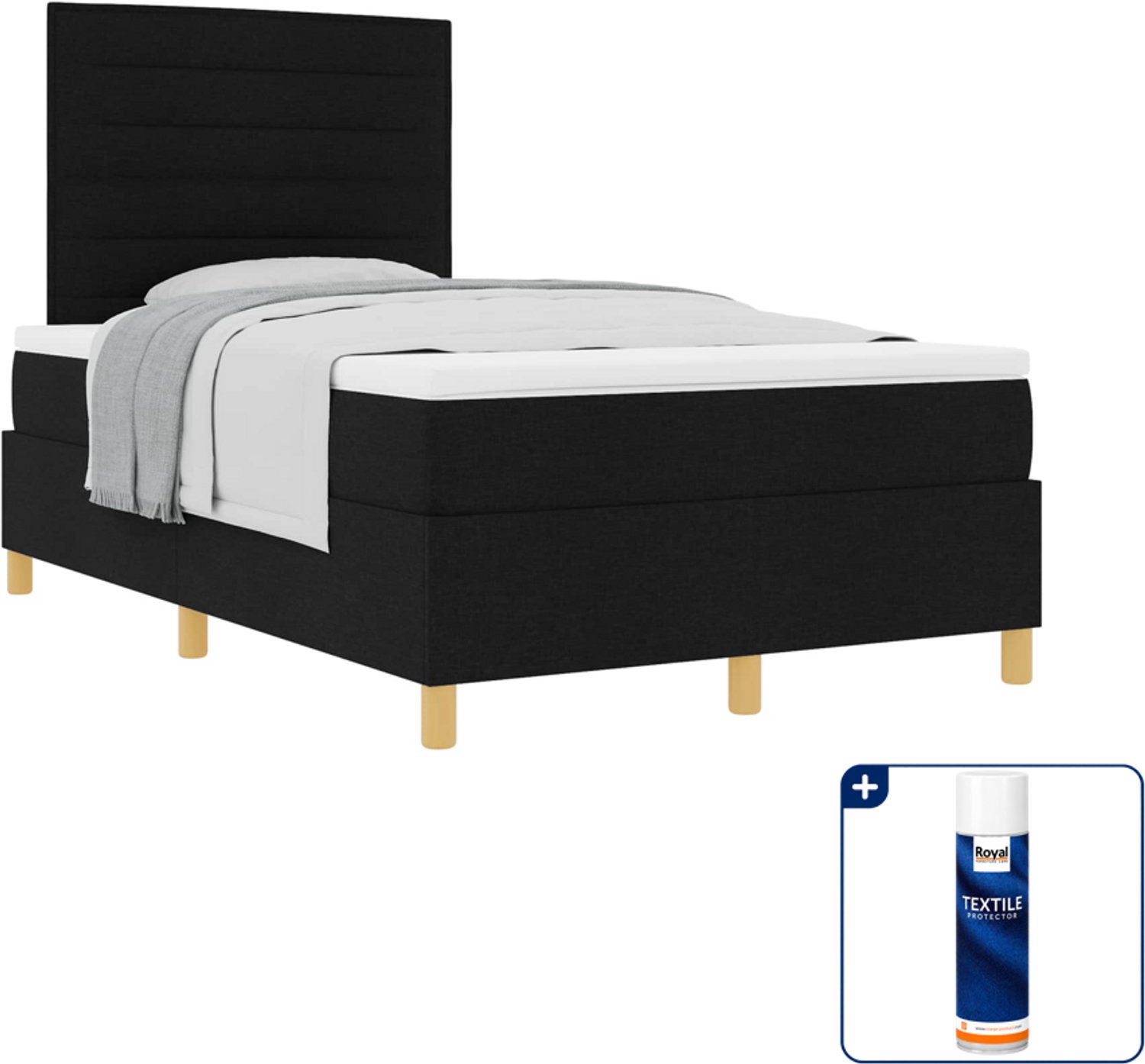 vidaXL boxspringbed met matras - 120 x 190 cm - stof - zwart - Inclusief textielbeschermer 500 ml