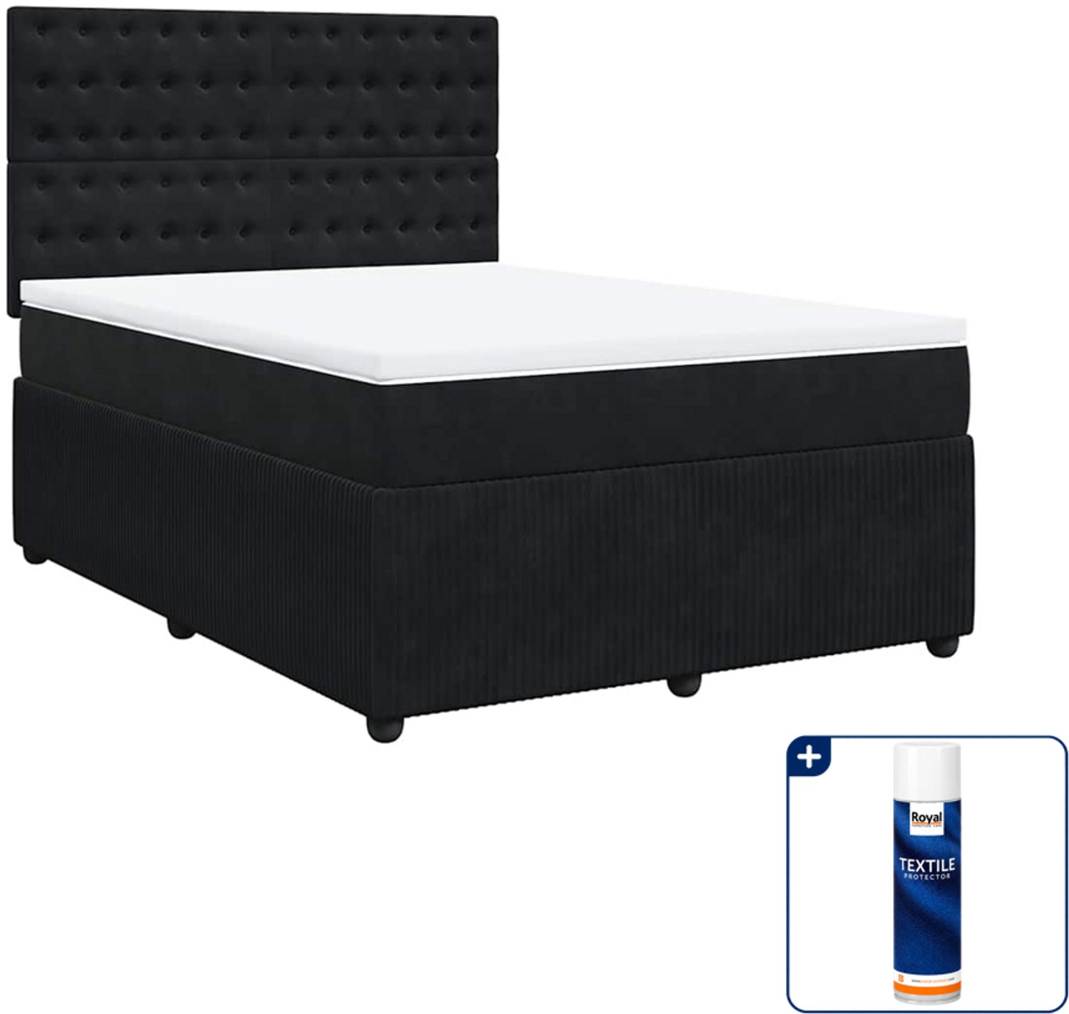vidaXL boxspring met matras 140 x 190 cm - fluweel - zwart - Inclusief textielbeschermer 500 ml