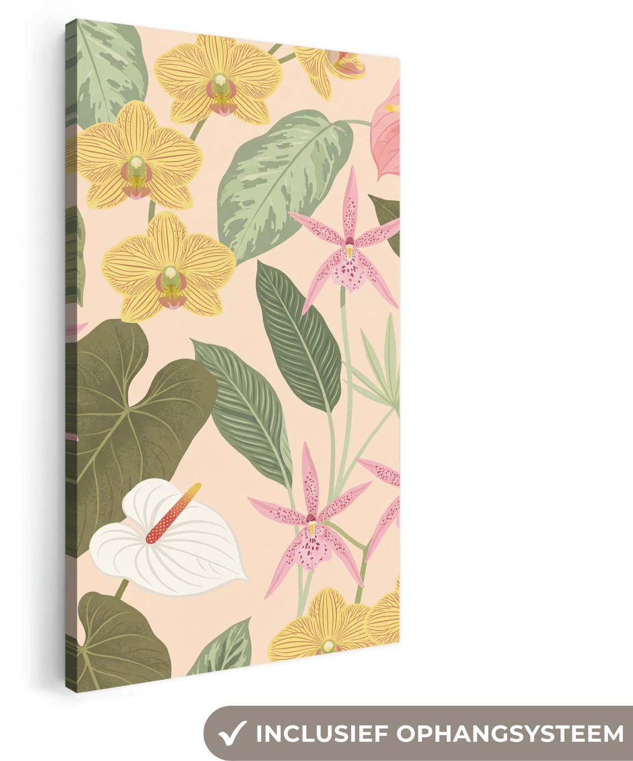 Canvas schilderij 20x40 cm - Exclusieve wanddecoratie Patroon - Bloemen - Kleurrijk - Muurdecoratie woonkamer - Slaapkamer decoratie - Kamer accessoires - Schilderijen op canvas