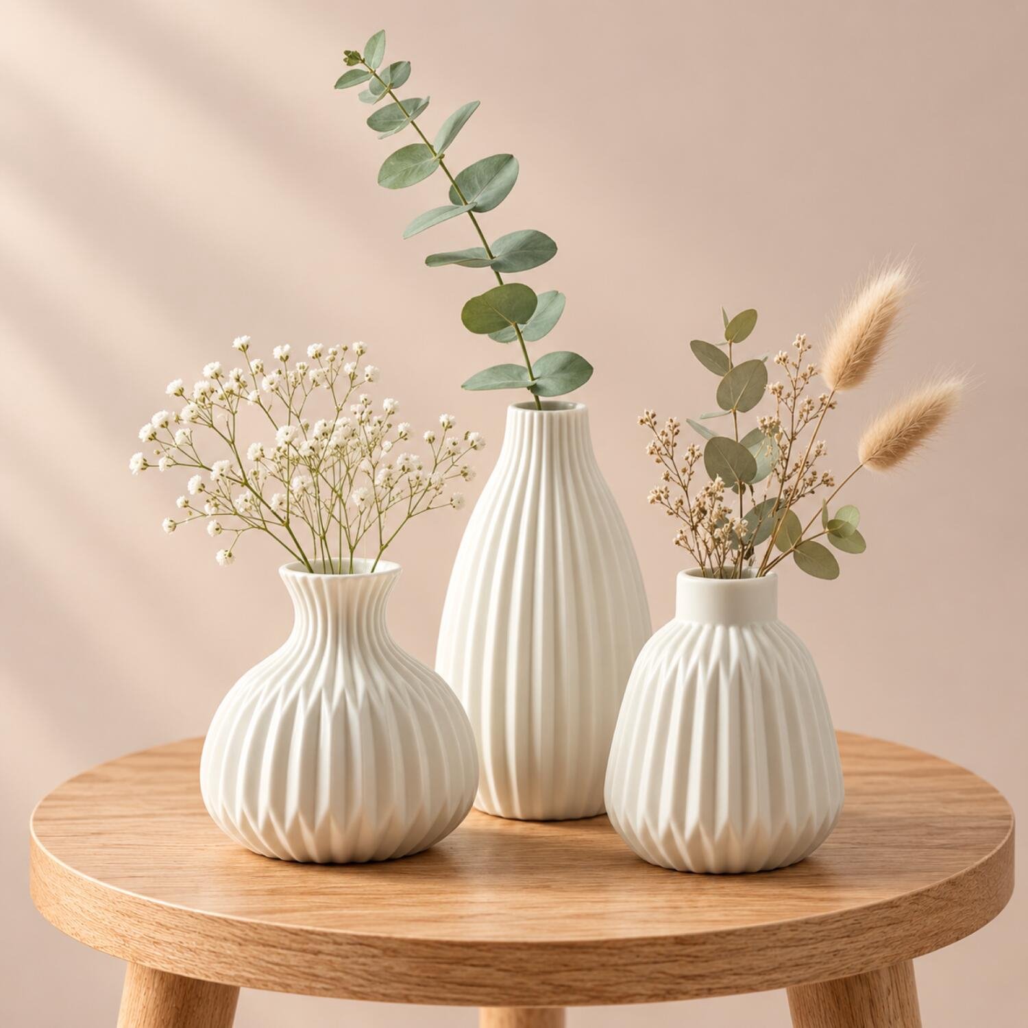 Deco by Boltze set 3x mini vaasjes - ivoor wit - porselein - 11 cm - bloemenvaas - mix vormen - voor bloemetjes Ivoorwit