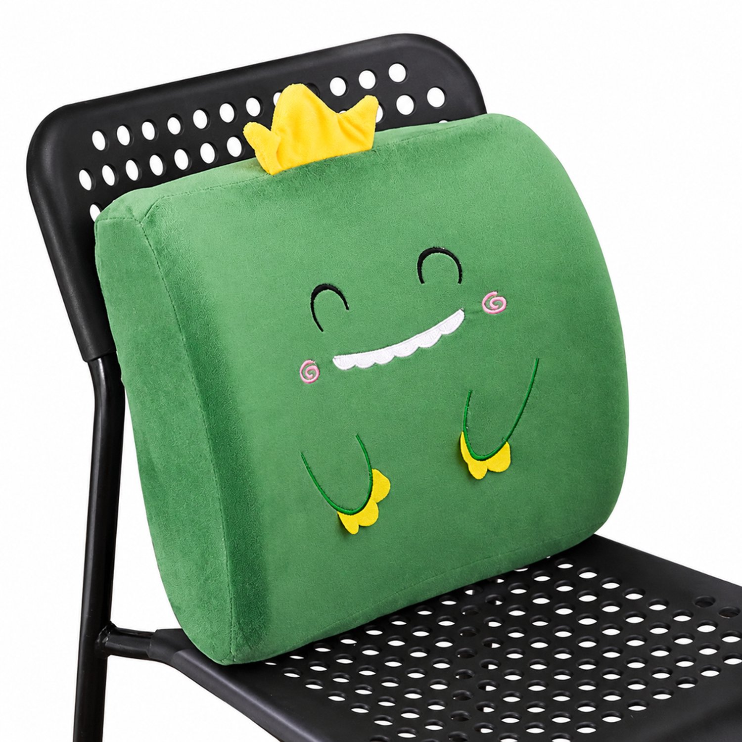 Dinosaurus lendenkussen met traagschuim 33 x 32 x 11 cm - Pluche polyester buitenkant voor kantoor en auto