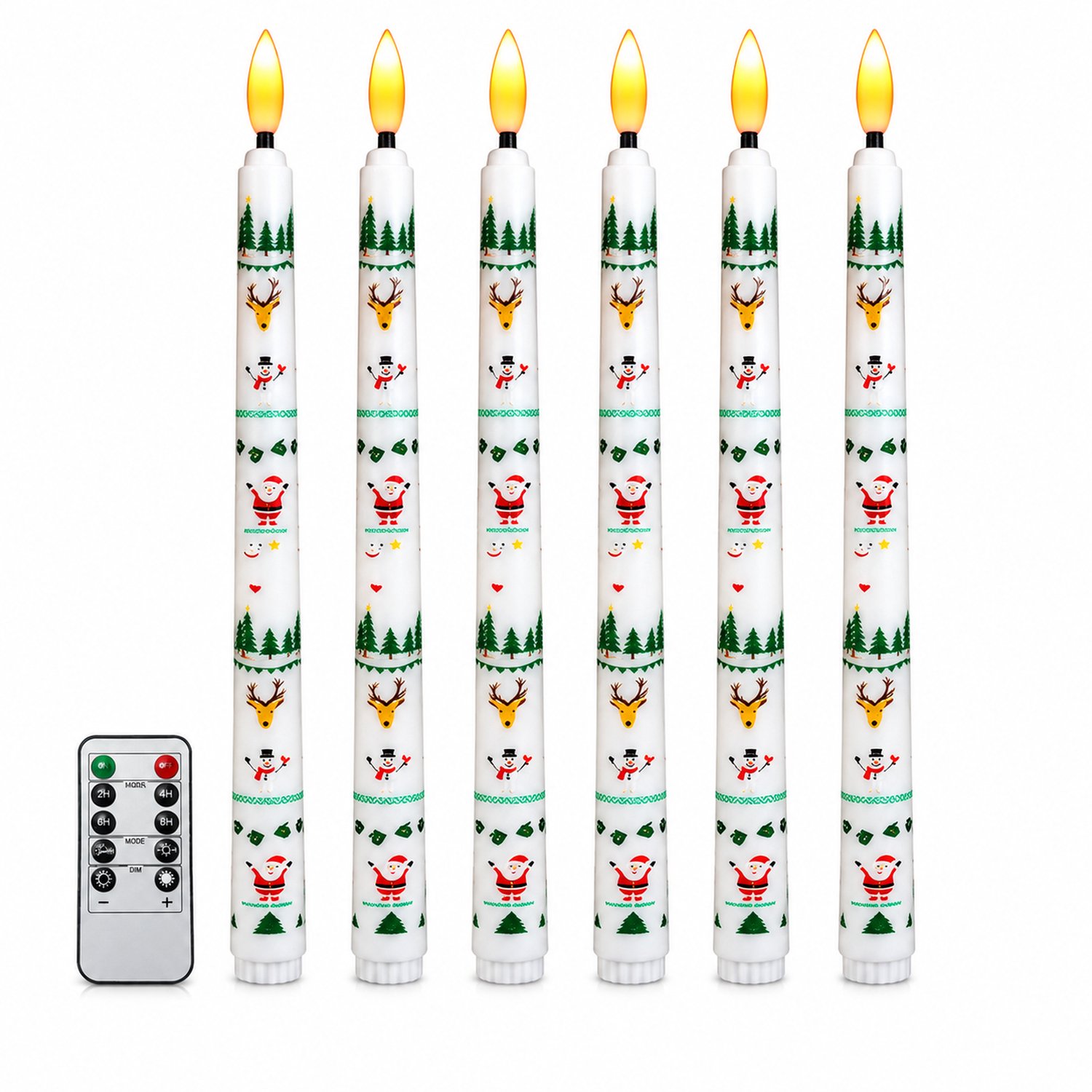 SWGOTA led kaarsen, 6 stuks van 27 cm, kerstmotief A, warm licht, met afstandsbediening, zonder batterijen Wit