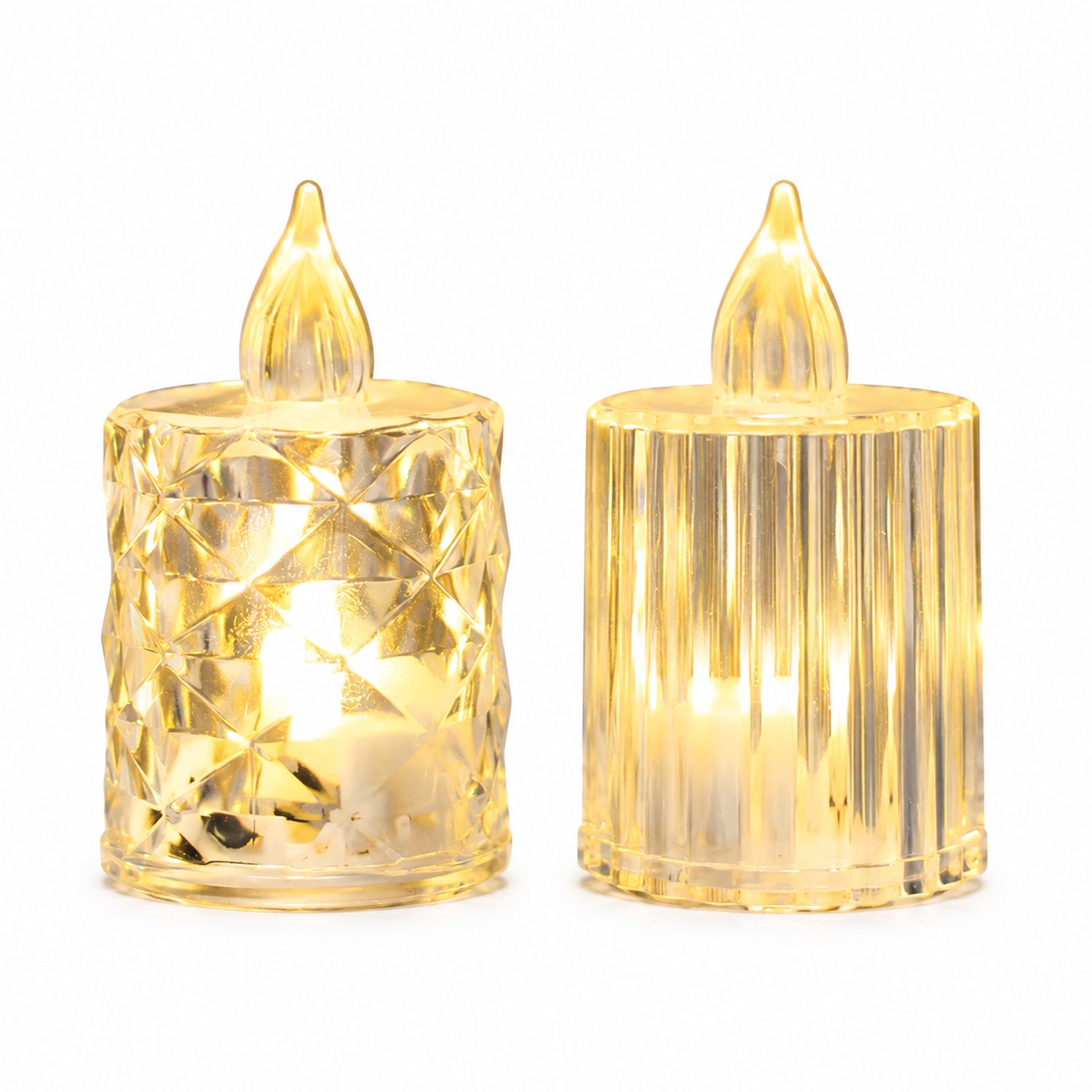 SWGOTA led kaarsen 24 stuks 6,5 cm transparante cilindrische kunststof kaarsen met tandwielpatroon