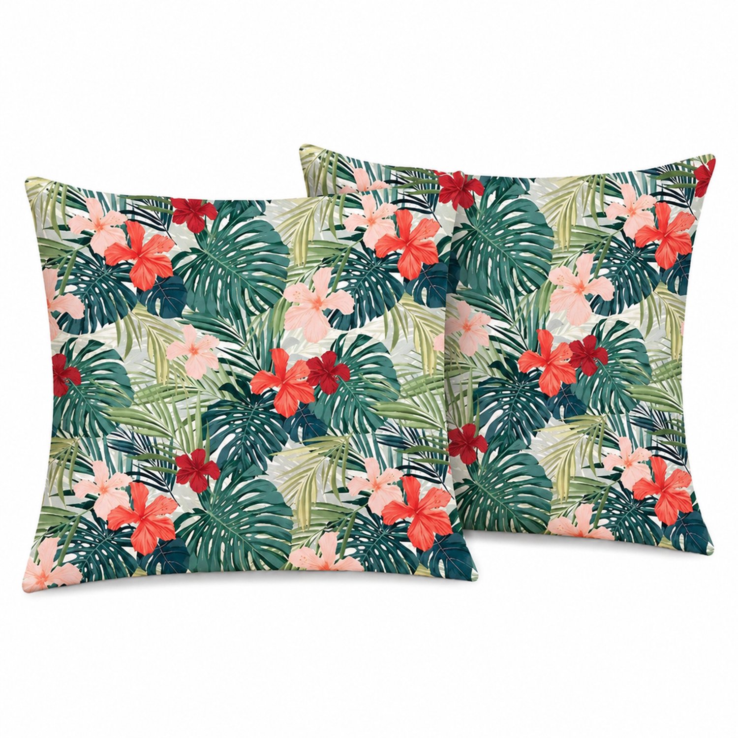 SWGOTA Set van 2 kussenhoezen 45 × 45 cm van peachskin met tropische bladeren en bloemen, voor bank en slaapkamer, zonder binnenkussens Groen