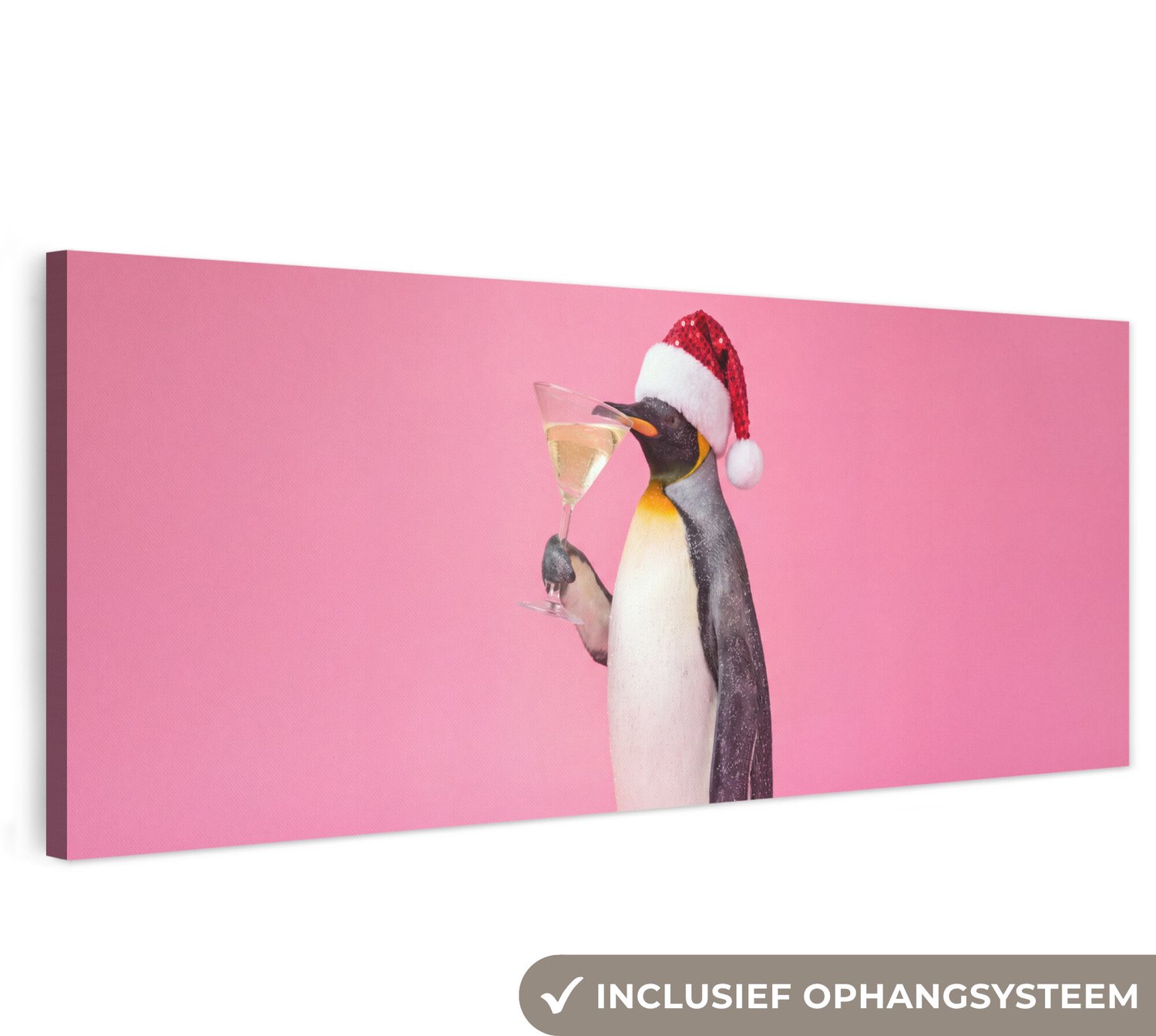 Canvas schilderij 300x100 cm - Exclusieve wanddecoratie Pinguïn - Kerst - Feest - Muurdecoratie woonkamer - Slaapkamer decoratie - Kamer accessoires - Schilderijen op canvas groot XXL