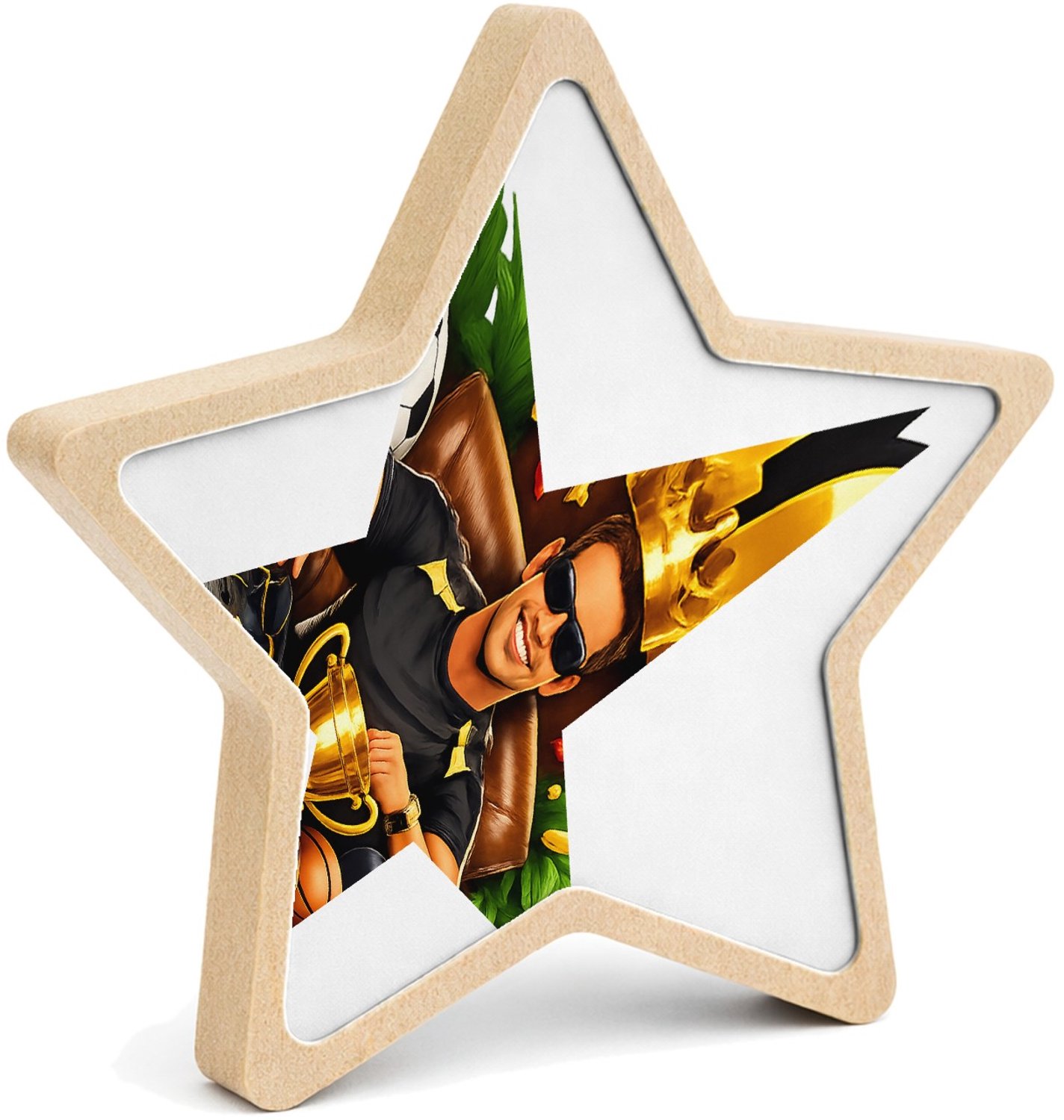 Mr Cadeautjes MDF fotolijst ster 14 x 13,5 - design Kampioen van het nieuwe decennium | cadeau Wit