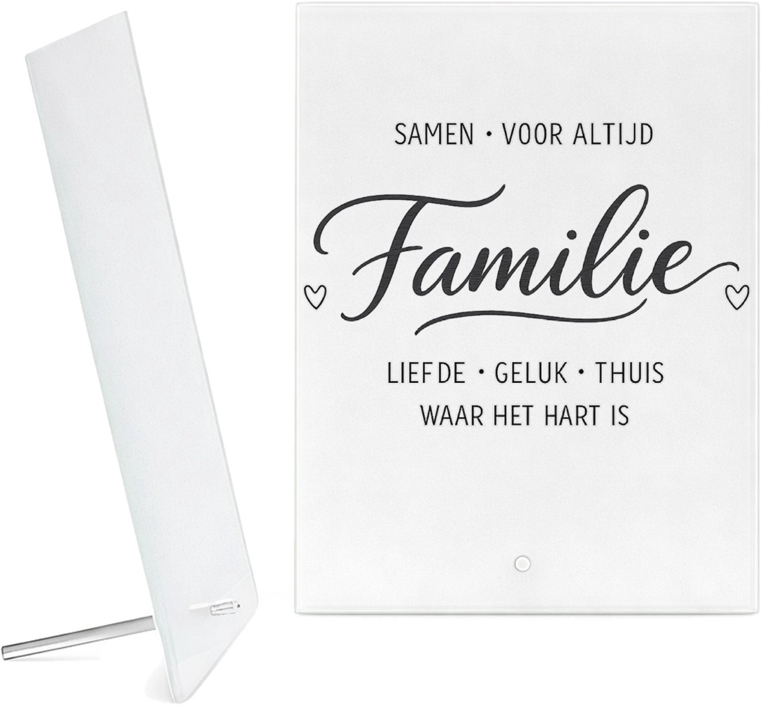 Mr Cadeautjes Glazen fotopaneel Een vergelijkbare warme typografische cadeaustijl met een ce - 15 x 20 cm, staand - glas, decoratie, wanddecoratie | cadeau Wit