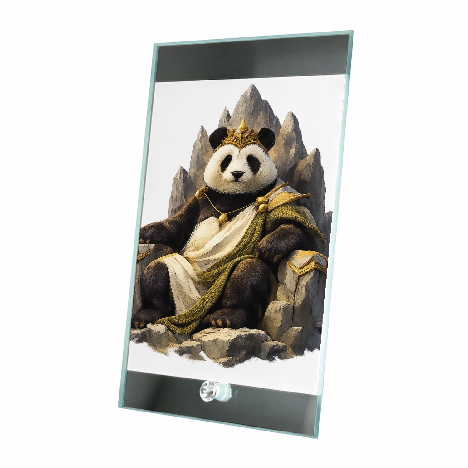 Mr Cadeautjes Glasframe 15 x 23 - design Een trotse panda op een minimalistische bergtroon met wind e | cadeau Wit