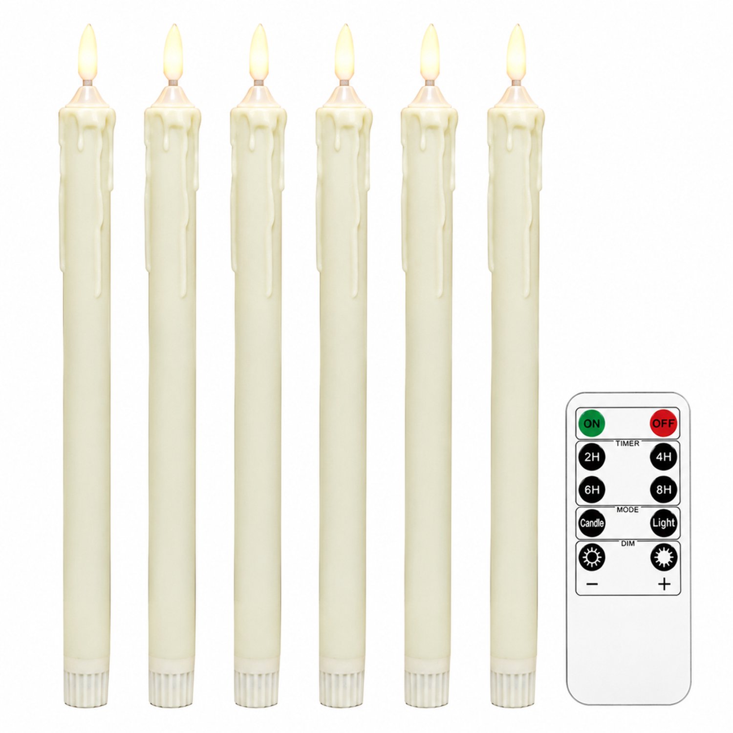 SWGOTA led kaarsen, 6 stuks in doos, met druppelreliëf en 10-knops afstandsbediening, voor bruilofts- en kerstdecoratie Ivoorwit