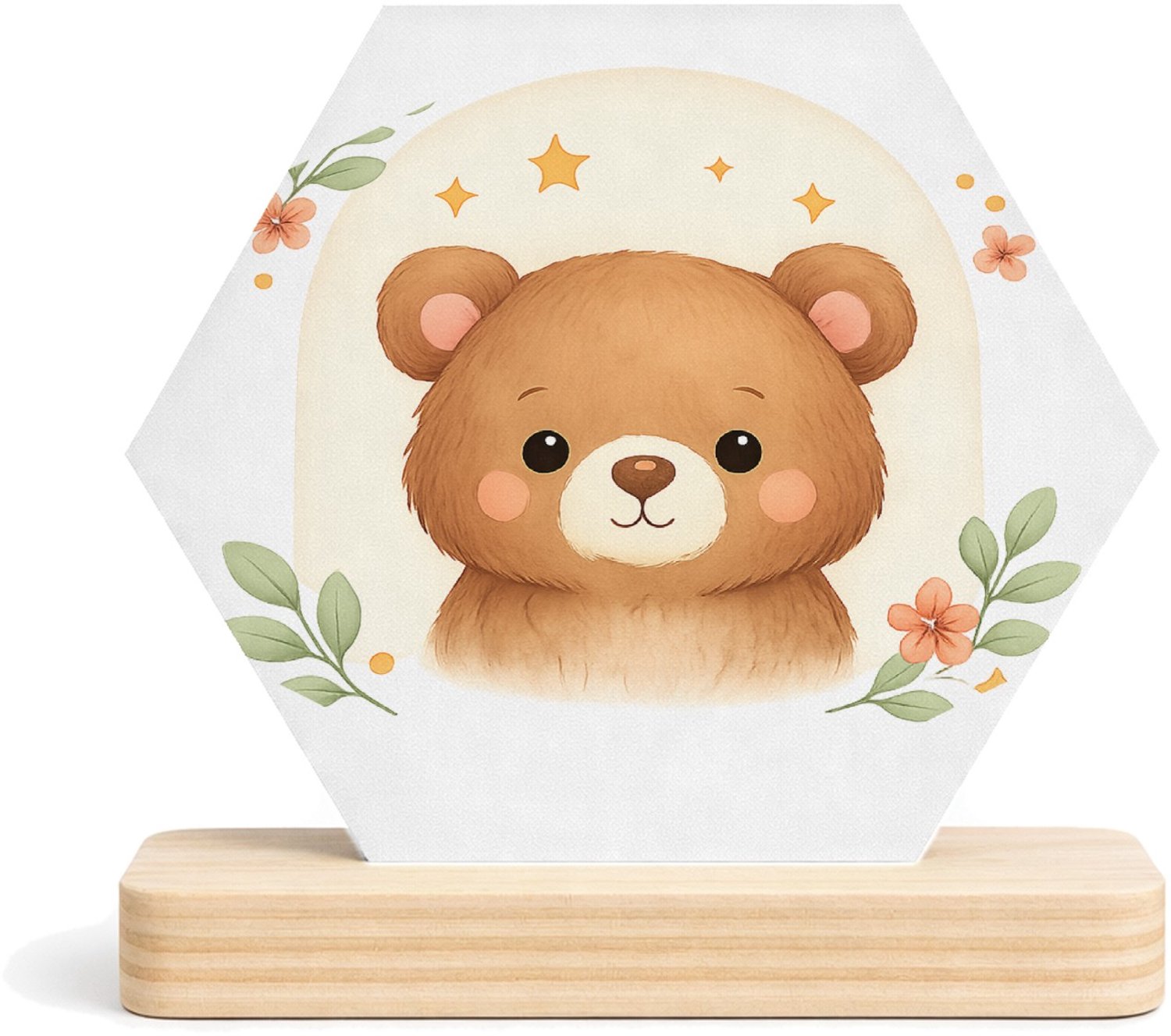 Mr Cadeautjes MDF fotolijst/inleg hexagon 14 x 13 - design Rustige bosvrienden in zachte boogvormen | cadeau Wit