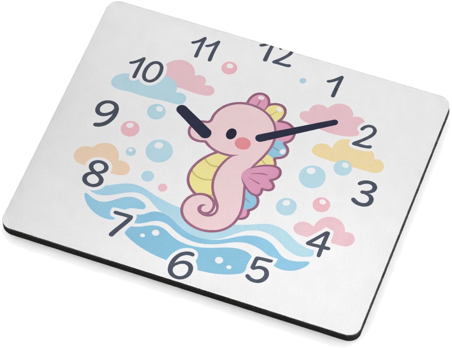 Mr Cadeautjes MDF magnetische fotolijst 9 x 7 - design Onderwaterklok met een schattige zeepaardje-illustratie | cadeau Wit